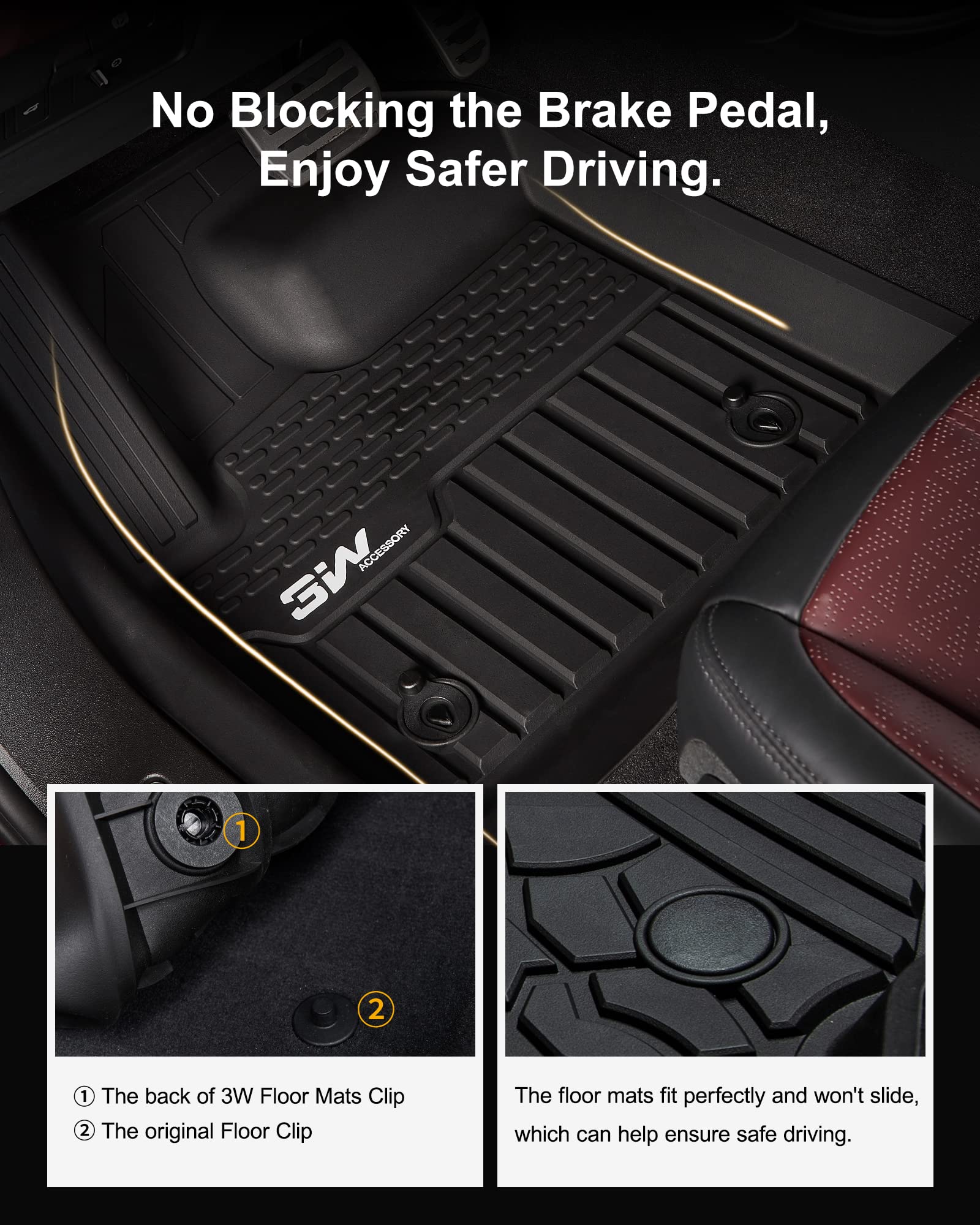 3W Durable Tpe Black Floor Mats, Custom Fit For Range Rover/Land Rover Evoque 2011-2019 (Not For Convertible), 1St & 2Nd Row All