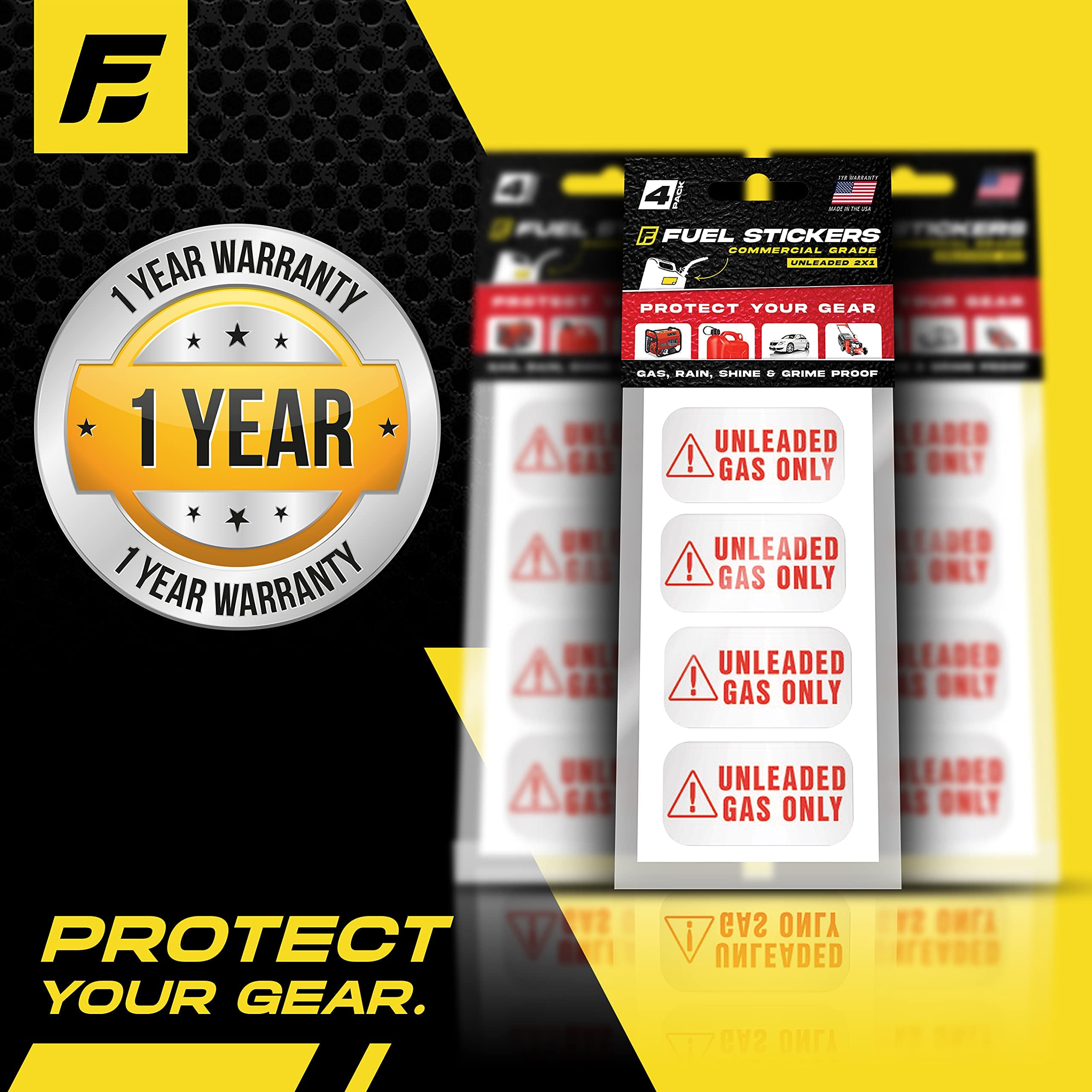 Unleaded Sticker, Unleaded Fuel Only Sticker For Fuel Cans And Outdoor Power Equipment - Weather Proof, Extreme Stick, Commercial Grade Fuel Labels By Fuel Stickers - Usa Made (2X1 Inch), 4 Labels
