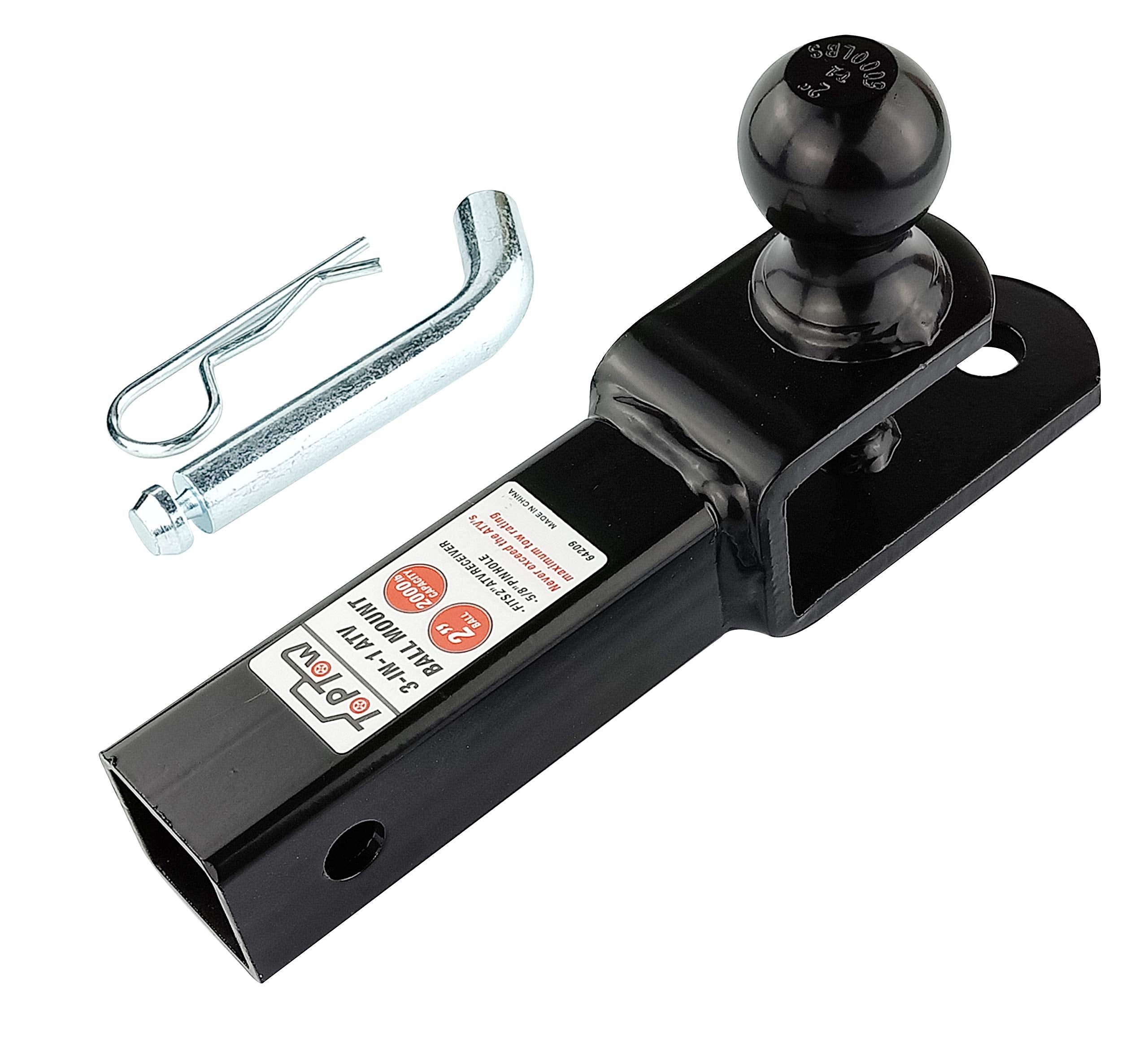 Toptow Atv/Utv Trailer Hitch Towing Ball Mounts, 2-Inch Ball, Clevis Pin, Fits 2-Inch Receiver
