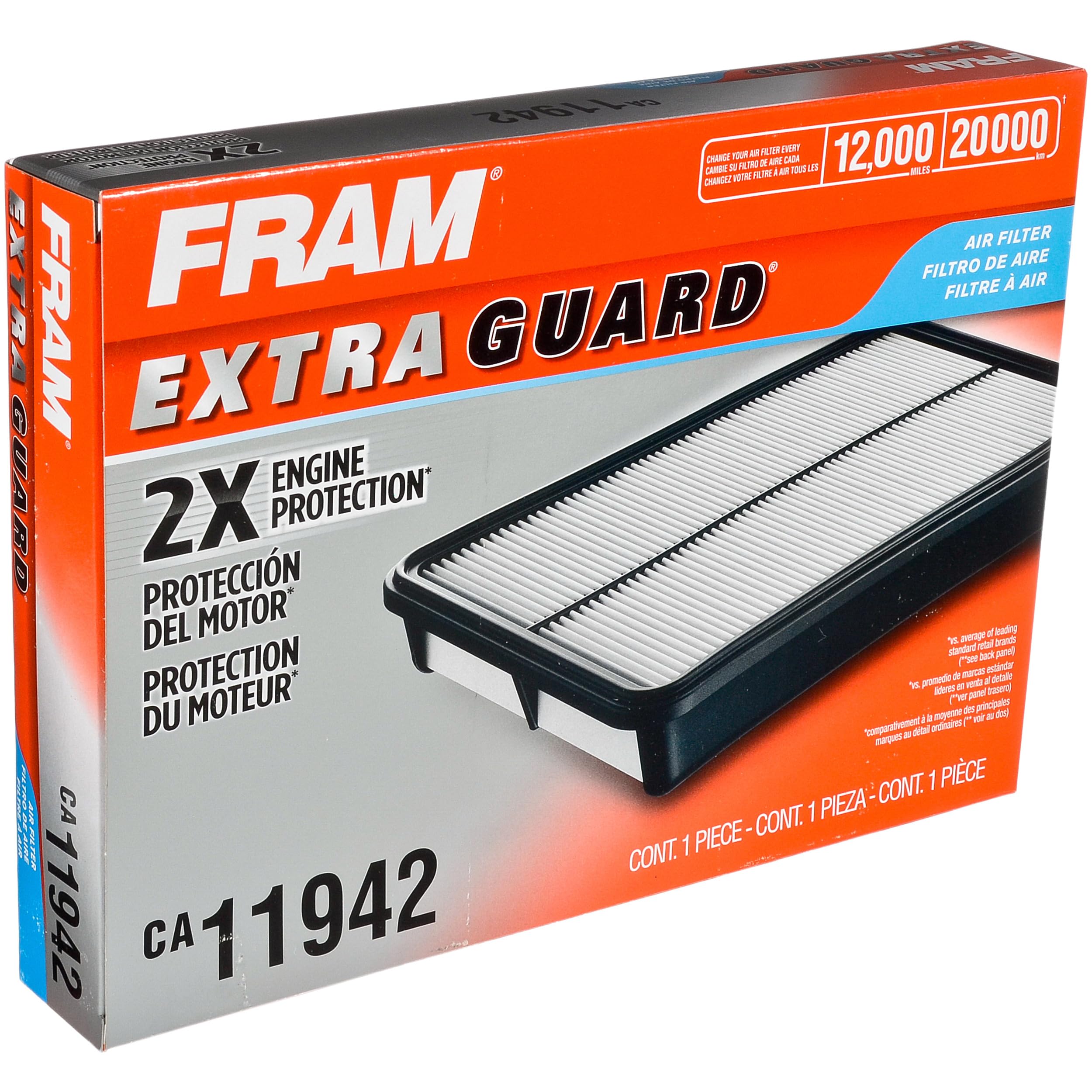Fram Extra Guard Ca11942 Replacement Engine Air Filter For Select Hyundai Sonata And Kia Optima (2.0L & 2.4L), Provides Up To 12
