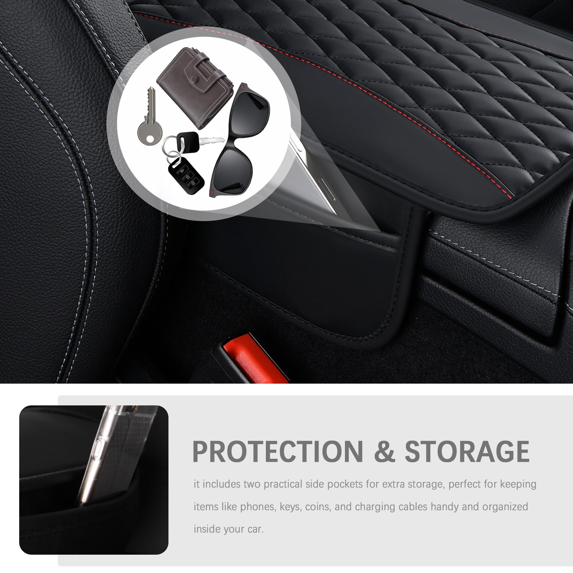 IHOTDER Patchwork Leather Center Console Covers for Cars,Upgraded Arm Rest Cover for Car with Side Storage Pocket for Car Seat O