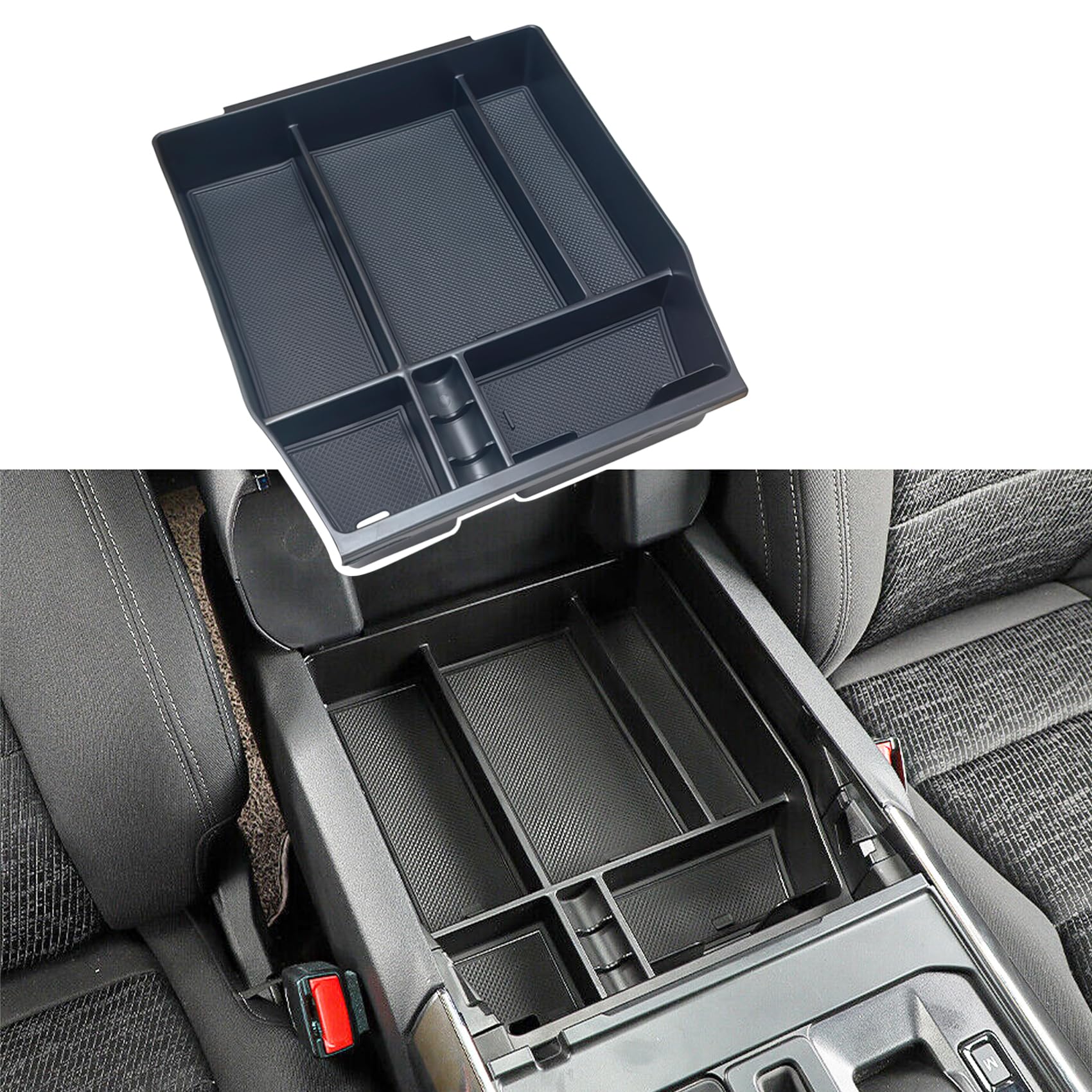 Zxiaochun Center Console Organizer Compatible With 2021 2022 2023 2024 2025 Ford F150 Interior Accessories, Armrest Box Insert Storage Tray (Full Console W/Bucket Seats Only)-Black Trim