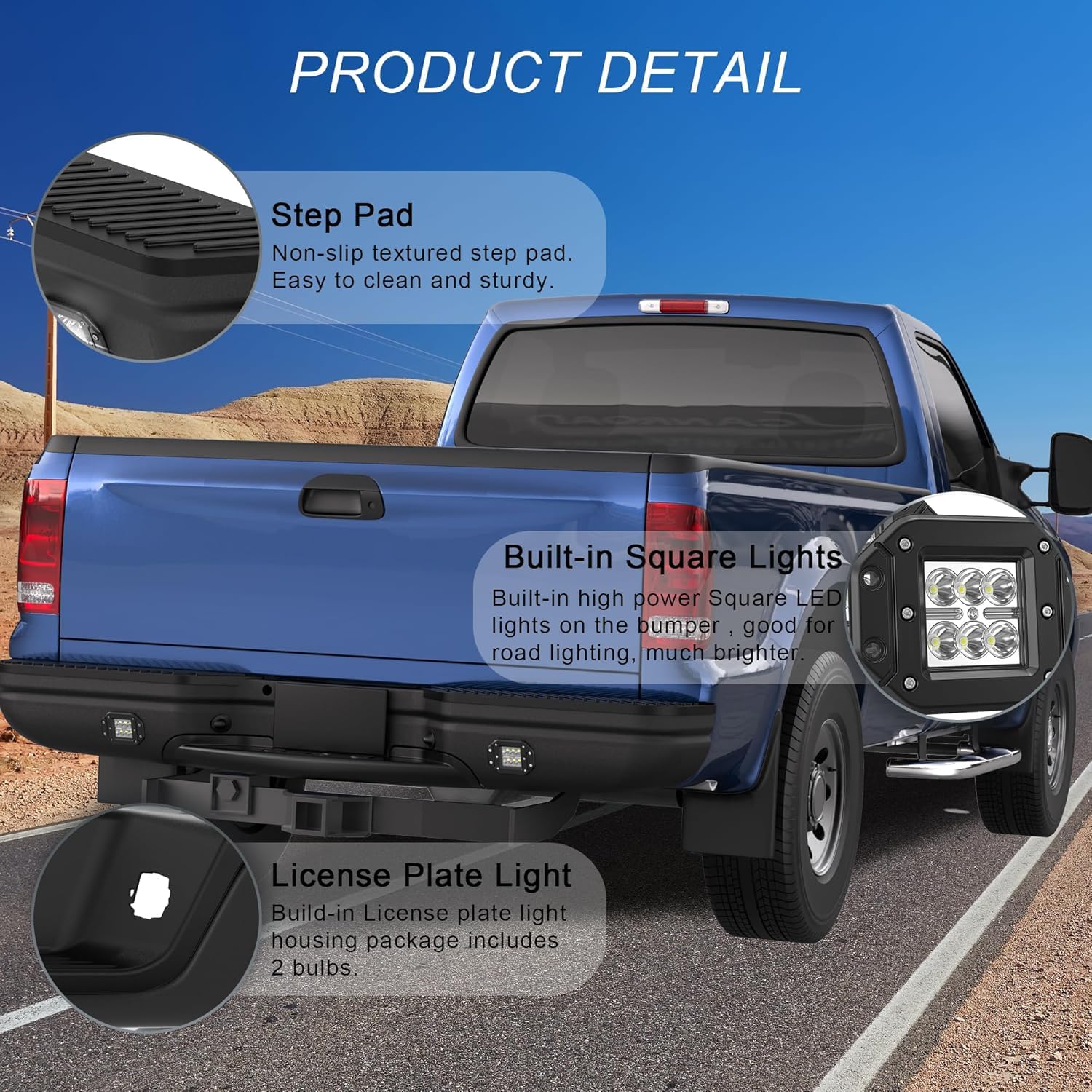 KUIPERAUTO Black Rear Step Bumper Assembly Compatible for 2007-2013 Chevy Silverado/GMC Sierra 1500 Pickup (NO Parking Sensor Ho