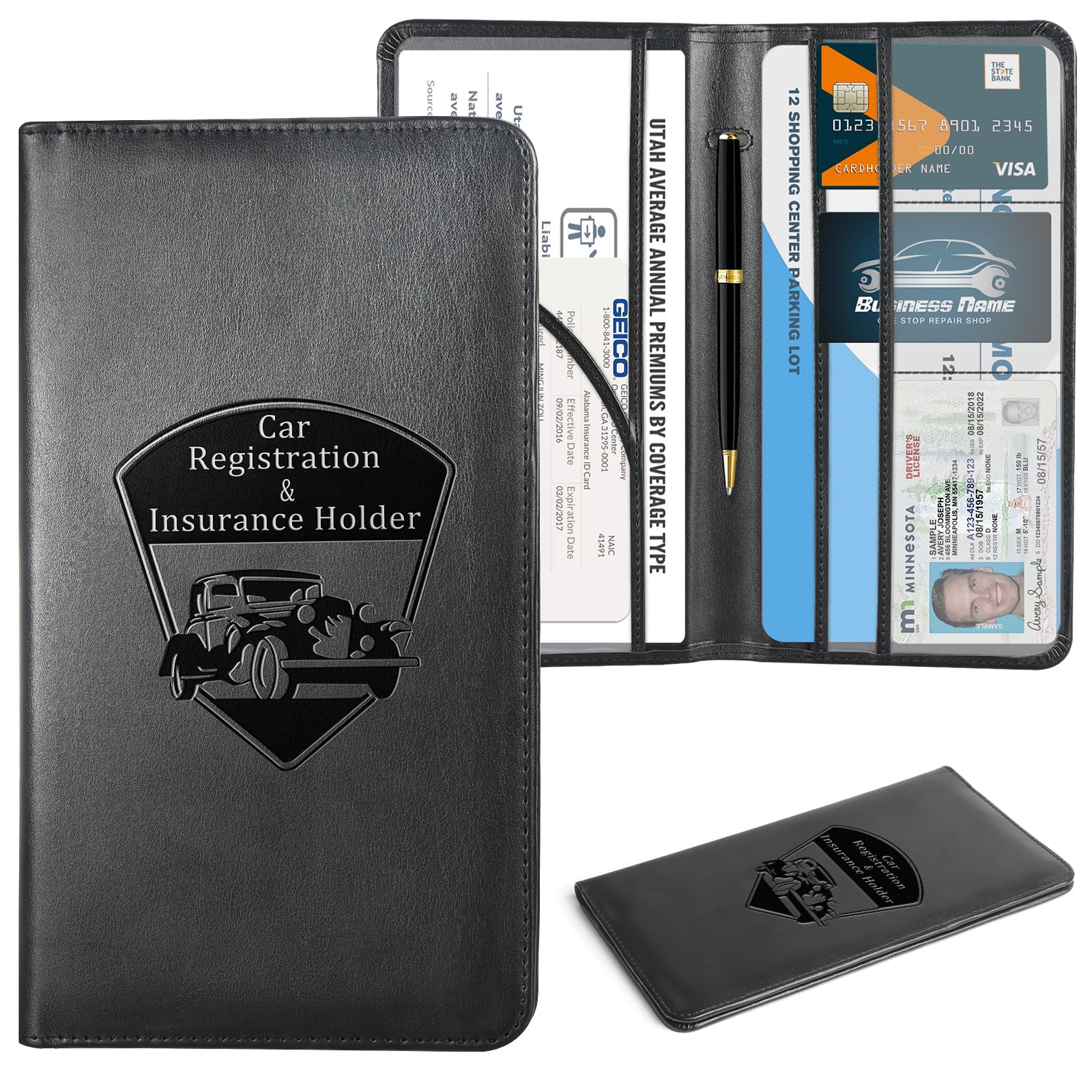 Cobak Car Registration And Insurance Holder - Vehicle Glove Box Car Organizer, Auto Truck Comparment Accessories Case For Essential Document, Driver License, Cards