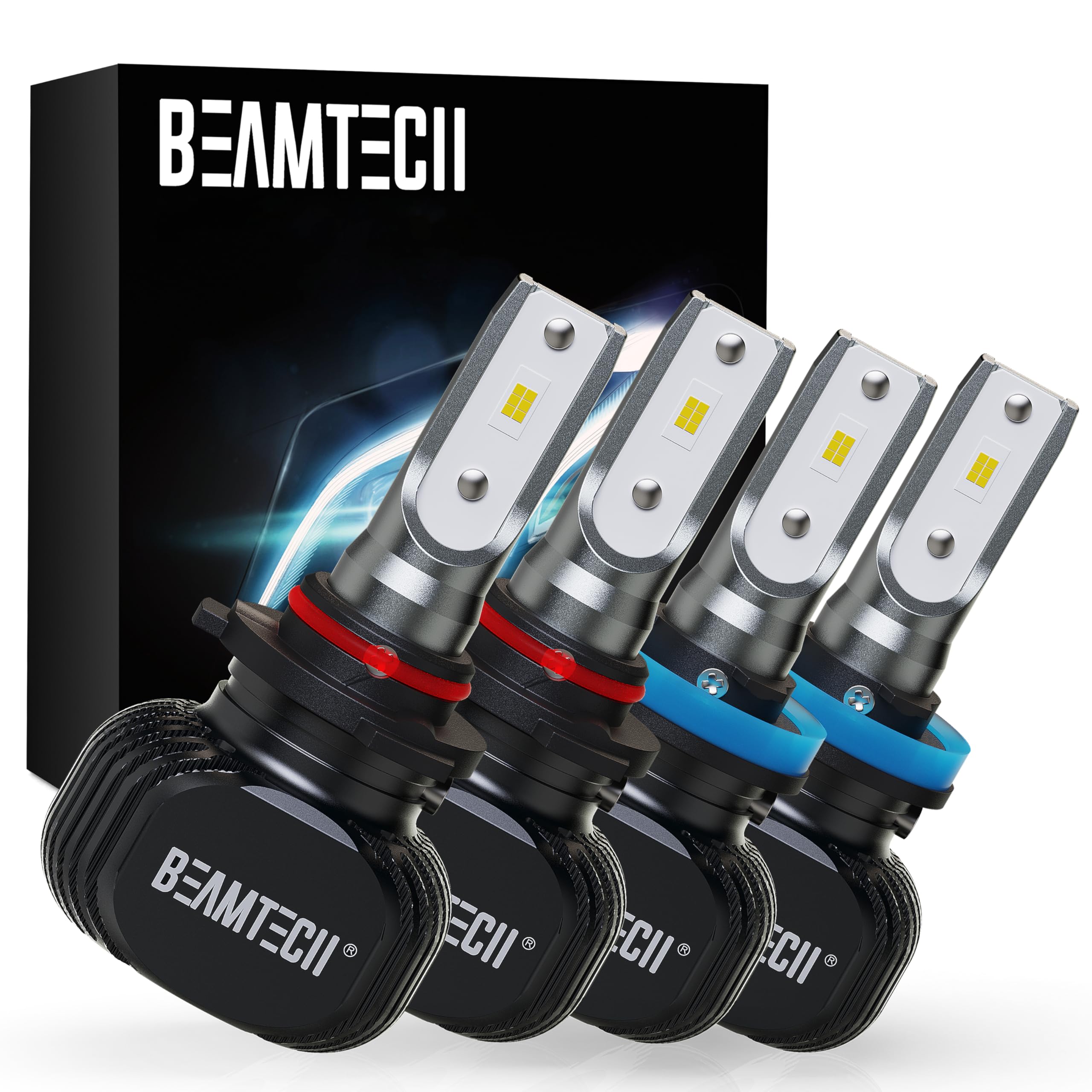 Beamtech 9005 H11 Bulbs Combo, S1 Series Fanless Fog Light 6500K Xenon White Hb3 H8 H9, 4 Bulbs
