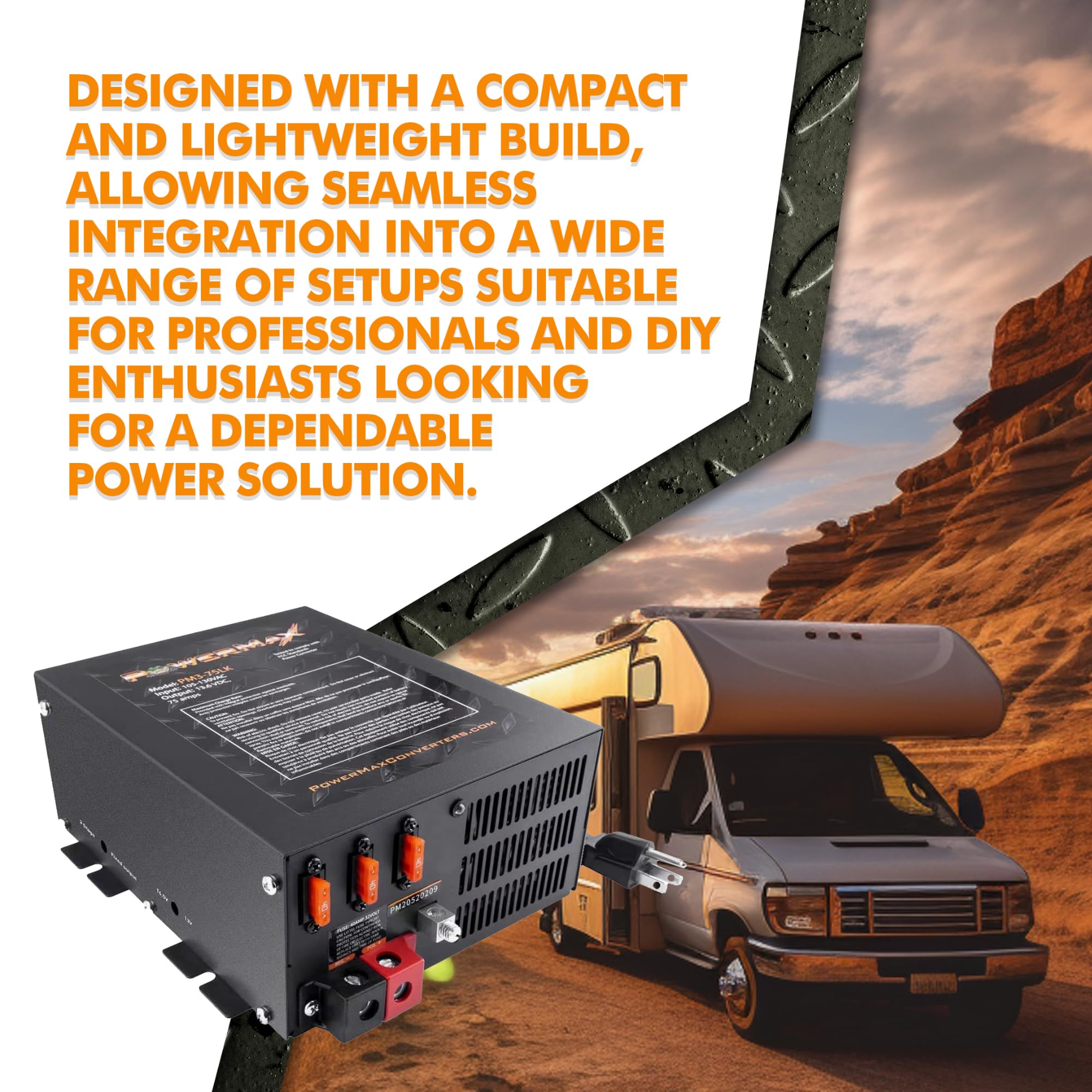 Powermax Rv Converter | 75 Amp | 12V Power Converter With Built-In 4 Stage Smart Battery Charger | 110Vac To 12Vdc | Lithium Com