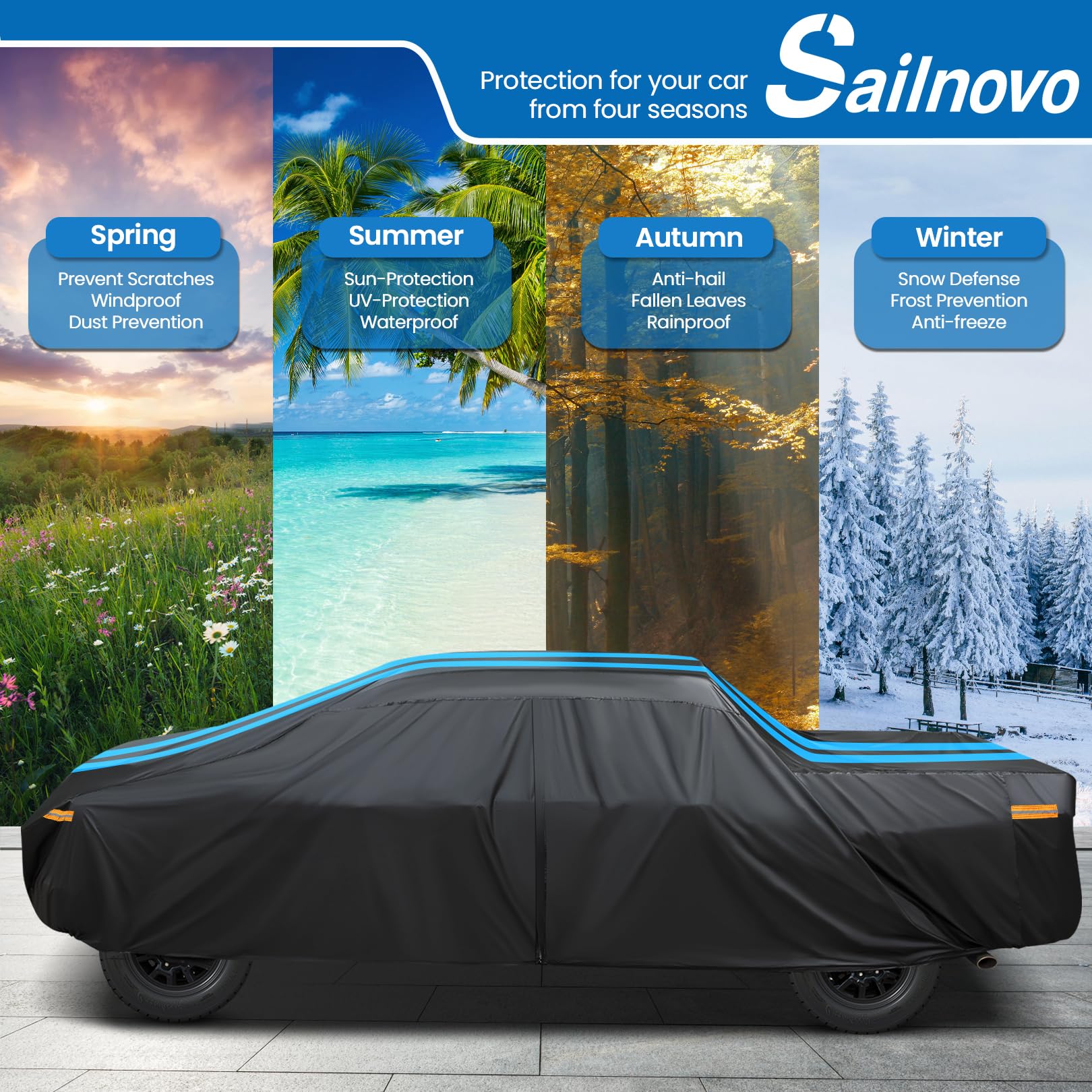 Sailnovo F150 Truck Cover Waterproof All Weather For Ford F-150 F-250 Super Crew Cab 5.5Ft Short Bed Sun Rain Snow Wind Hail Pro