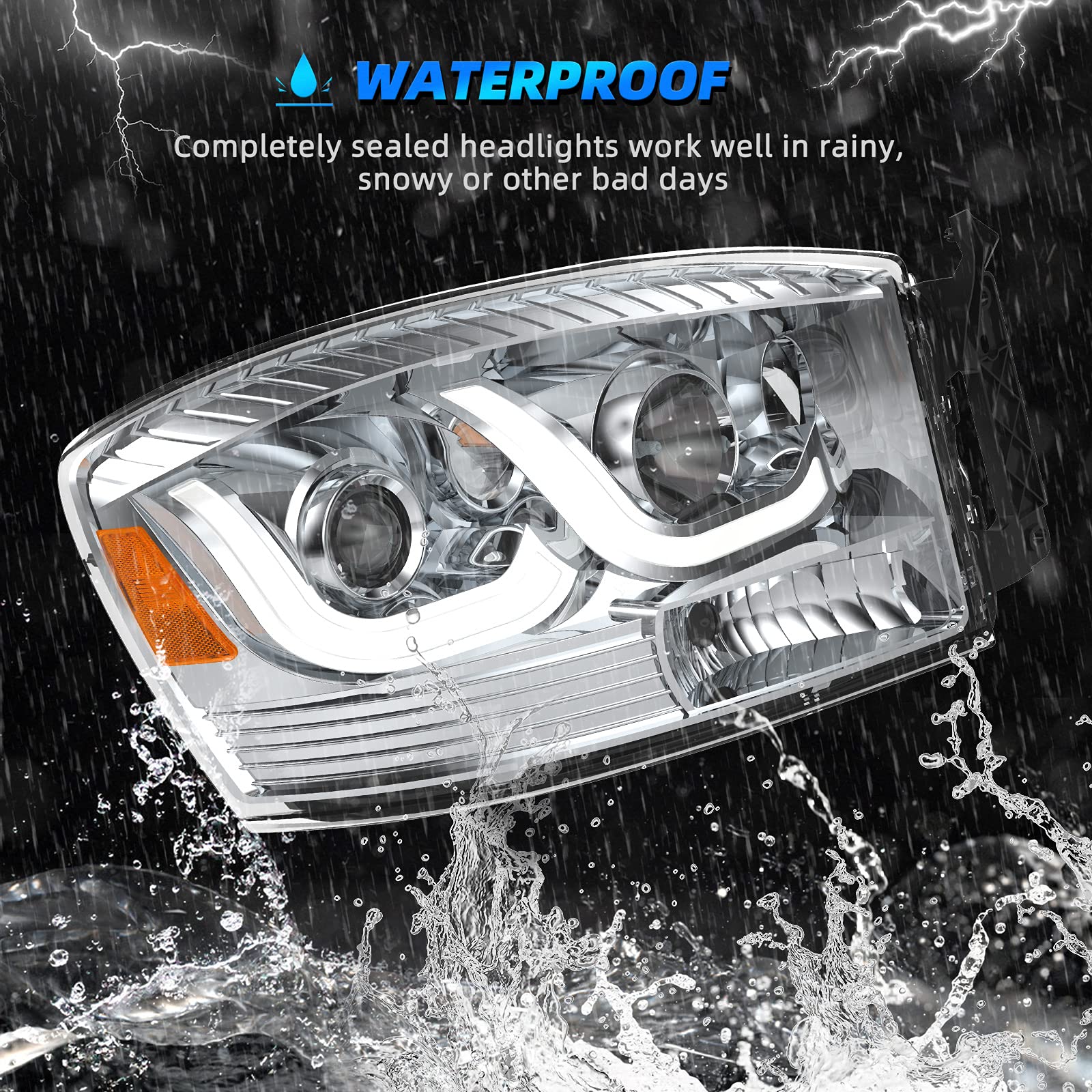 Autosaver88 Headlight Assembly Compatible With 2006-2008 Dodge Ram 1500/2006-2009 Dodge Ram 2500 3500 Replacement Headlamp Drivi