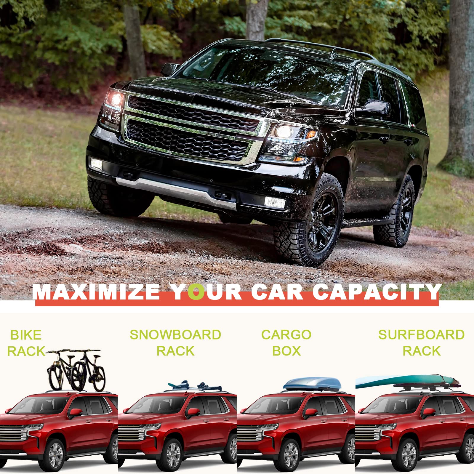 KINGGERI 220lbs Roof Rack Cross Bars Compatible with Chevrolet Suburban & Tahoe, GMC Yukon & Yukon XL, Cadillac Escalade & Escal