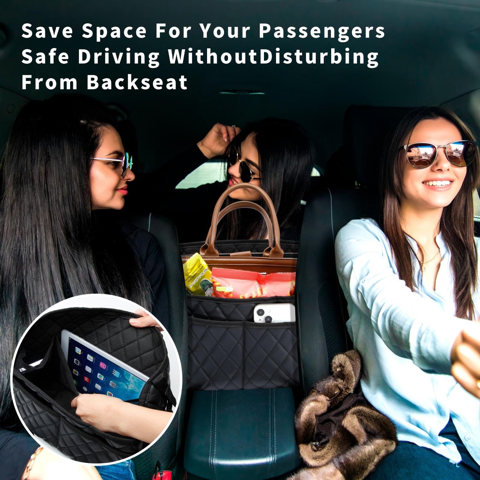 Sunlightxs Car Handbag Holder Between Seat Durable Leather Seat Back Organizer Pet & Kids Driver Storage Netting Pouch Driver St