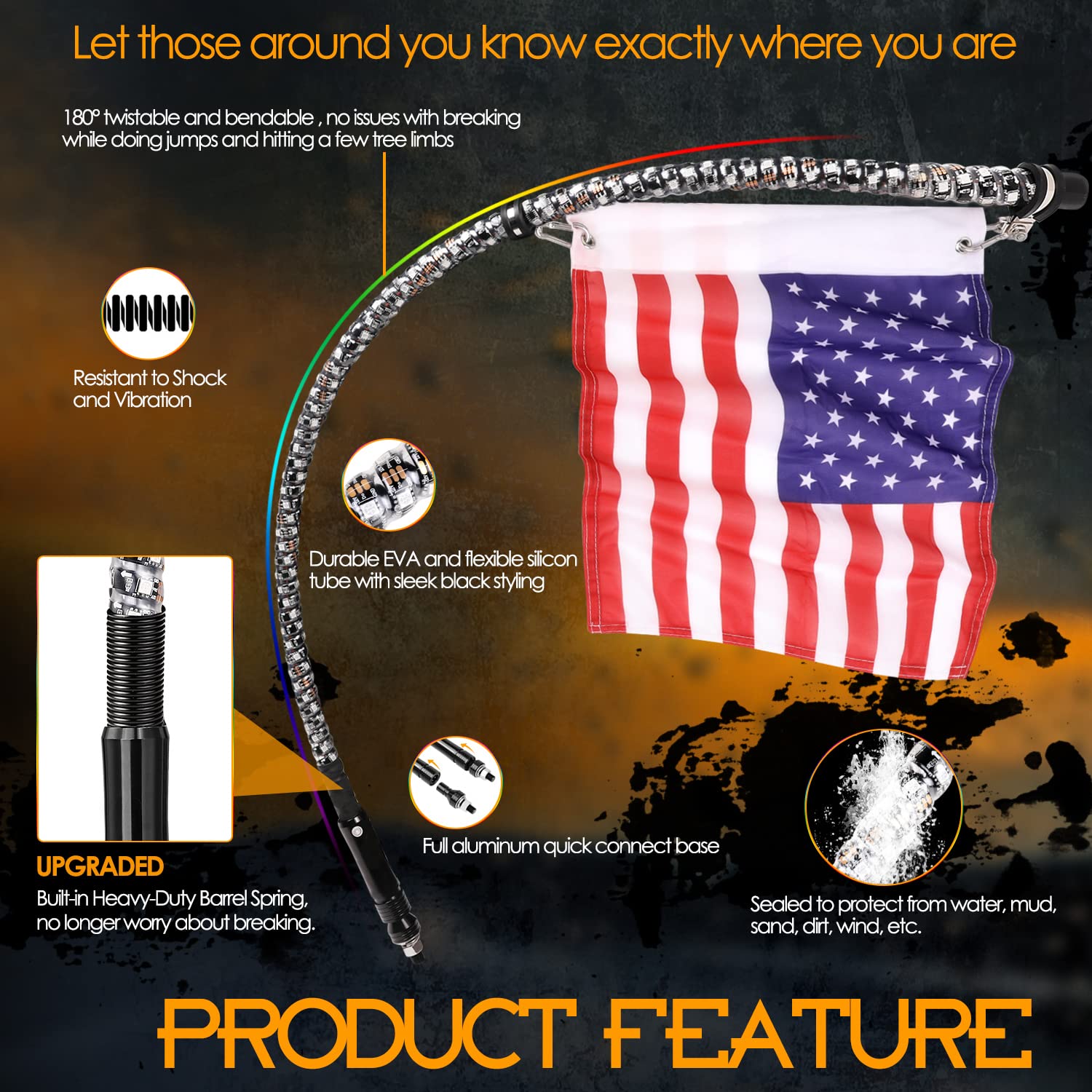 Nirider 3Ft Led Whip Lights With Flag Pole Remote Control Spiral Rgb Chase Light Offroad Warning Lighted Antenna Led Whips For U