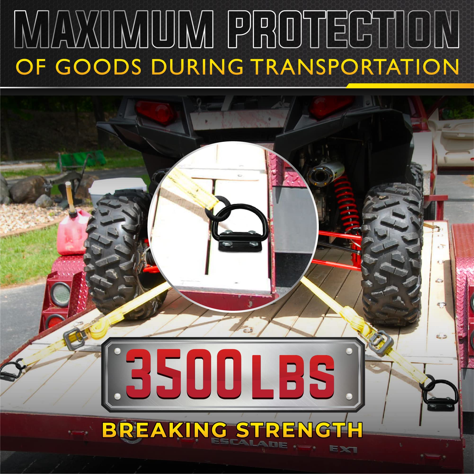 Pamazy 4Pcs Heavy Duty Steel D Rings Tie Down Anchors, Ultra Durable 3500 Pound Breaking Strength Surface Mount Hooks Securing C