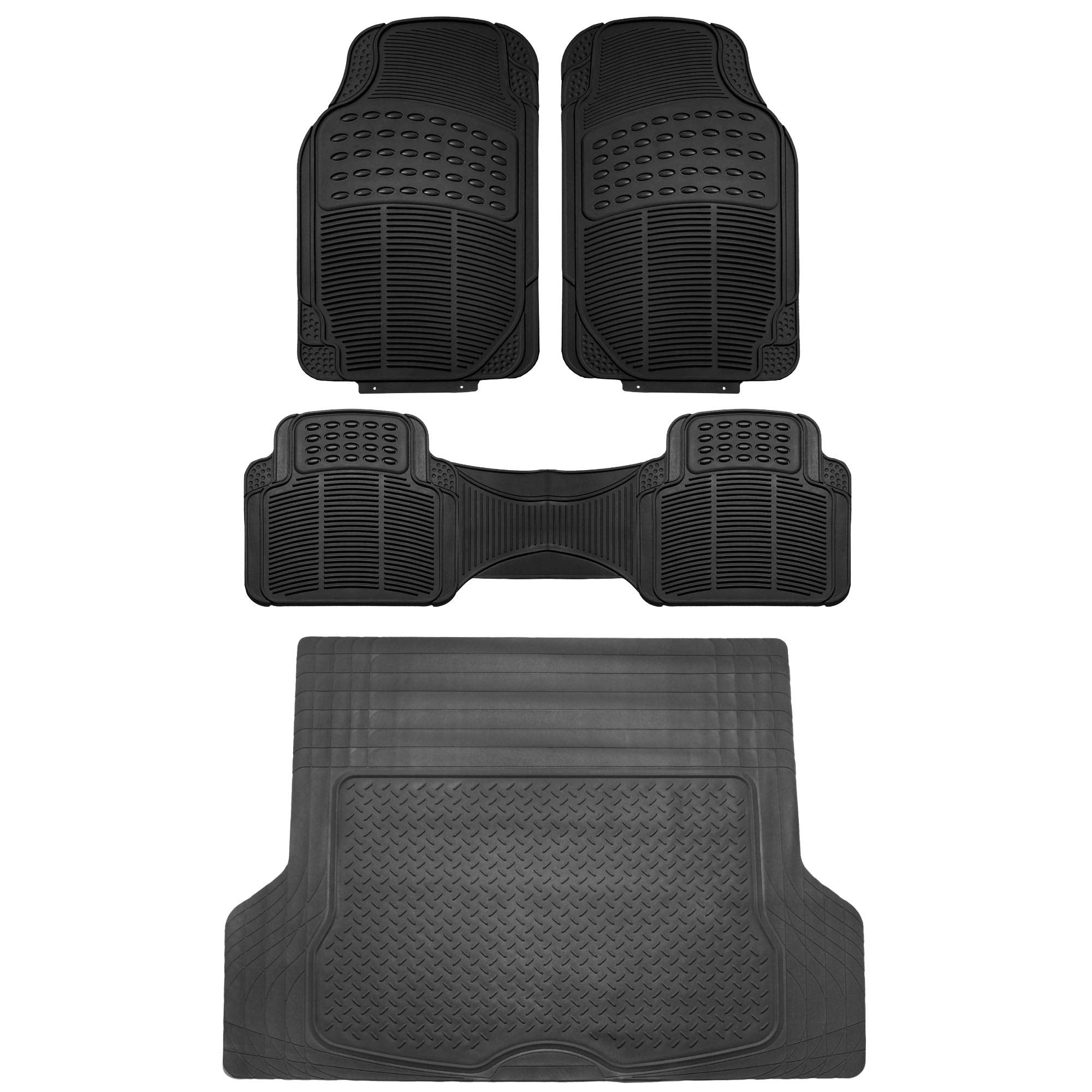 Fh Group Climaproof Trimmable Non-Slip Vinyl Floor Mats Full Set - Universal Fit For Cars Trucks And Suvs (Black) F11306 + F1640