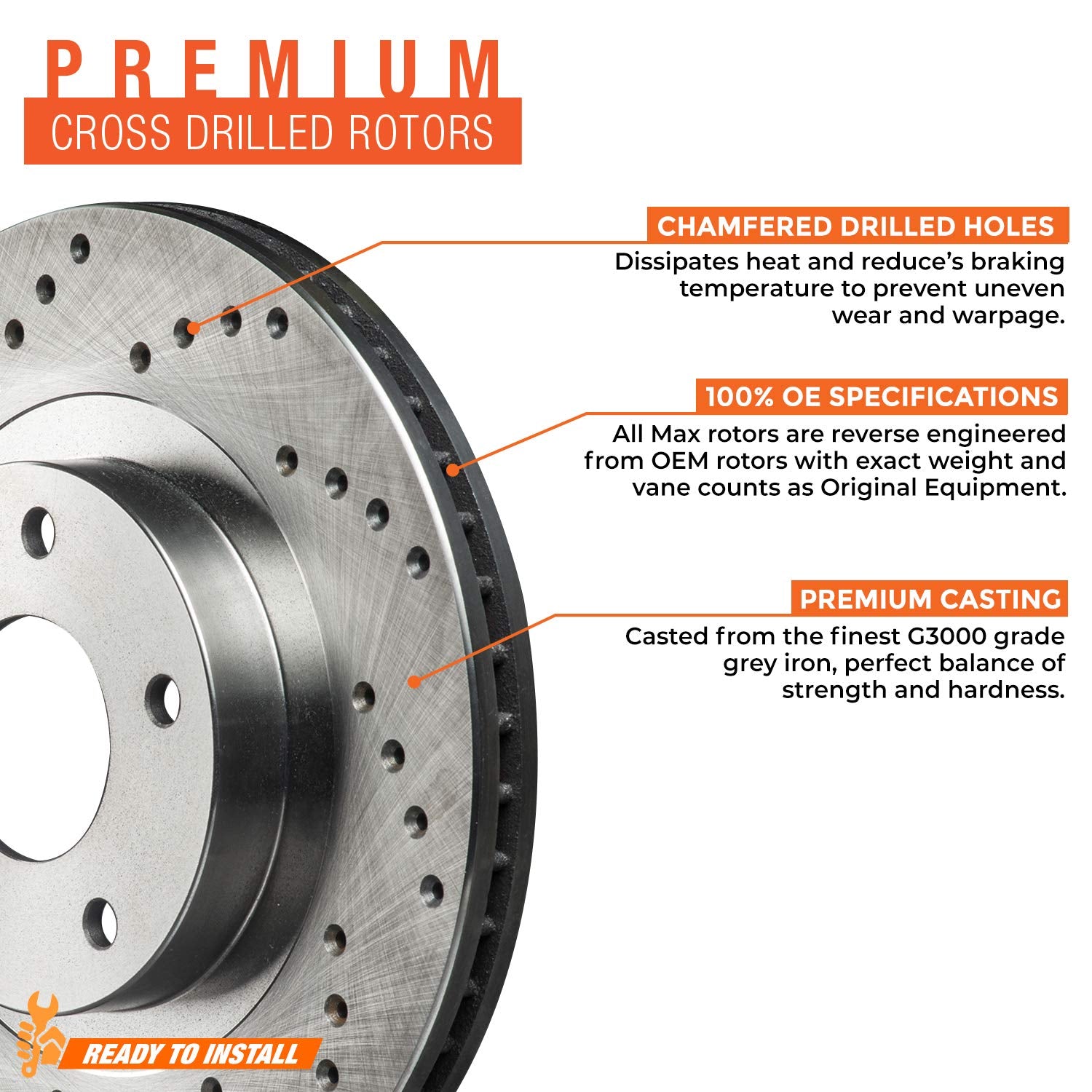 2014 2015 Fits Nissan Rogue Select Cross Drilled Rotors W/Ceramic Pads F