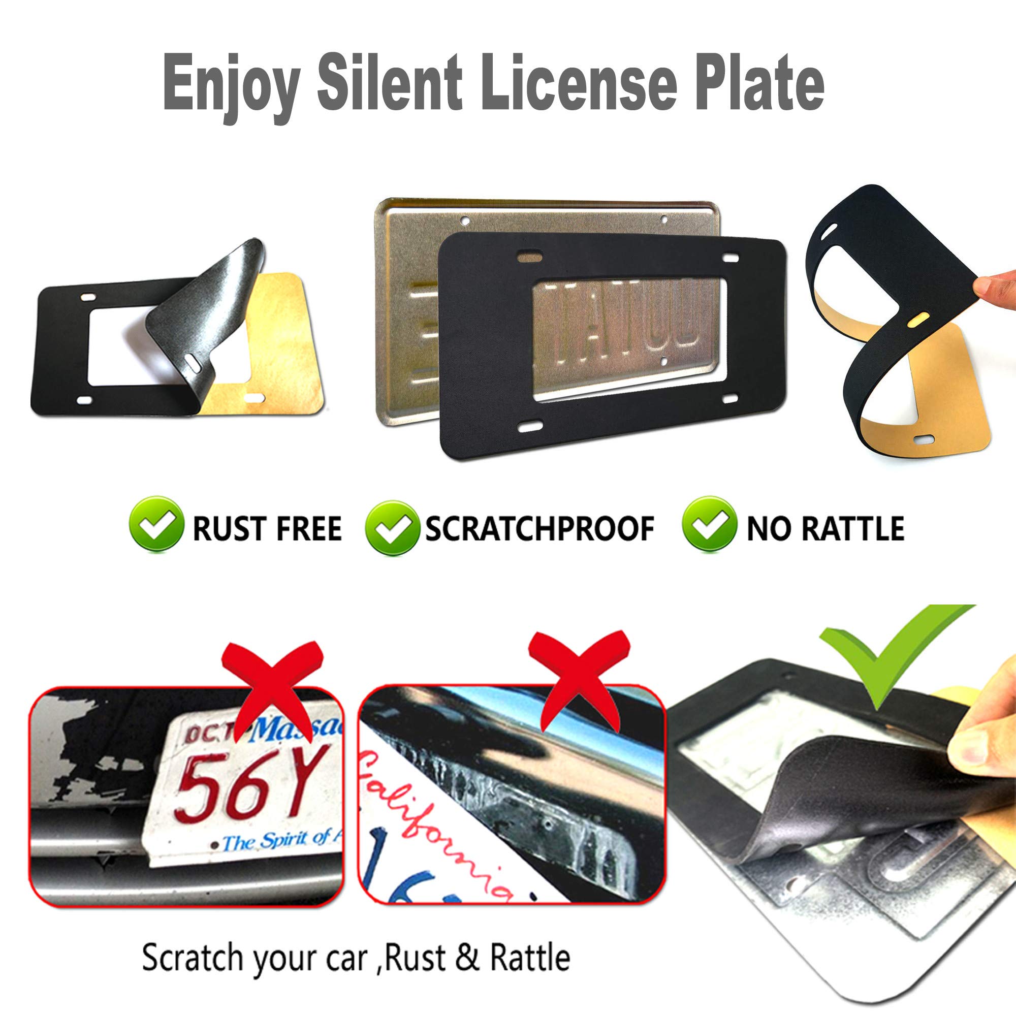 Zxfoog Carbon Fiber License Plate Frame- 100% Handcrafted Real Carbon Fiber Cloth Wrapped Holder, Slim Black Aluminum Car Tag Cover With Stainless Steel Screws Caps, Rattle Proof Pad, 1 Pack 4 Hole