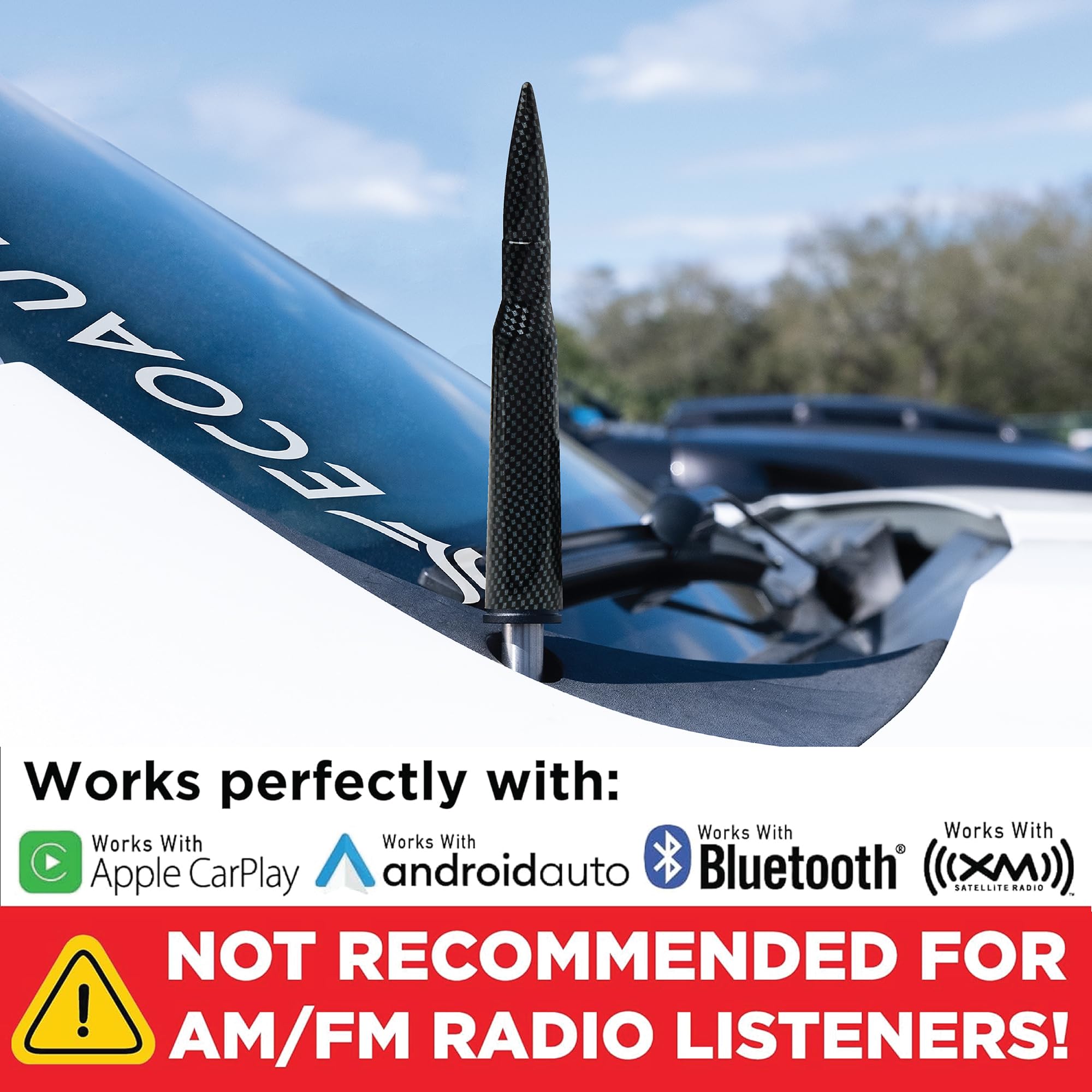 Ecoauto Badass 50 Cal Bullet Antenna Replacement Fits All Chevy & Gmc Truck Model Years - Car Antenna Replacement - Military Gra