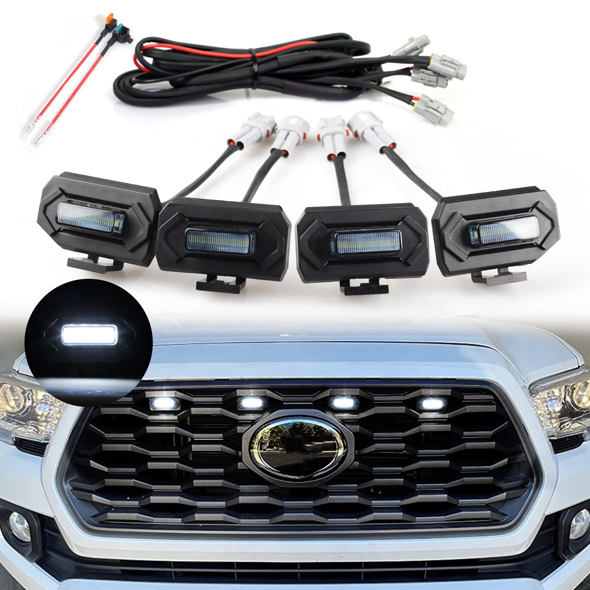 Upgraded Seven Sparta Grill Led Lights 4 Pcs Compatible With Toyota Tacoma 2020-2023 Oem Grill Of Off Road & Sport/Aftermarket R