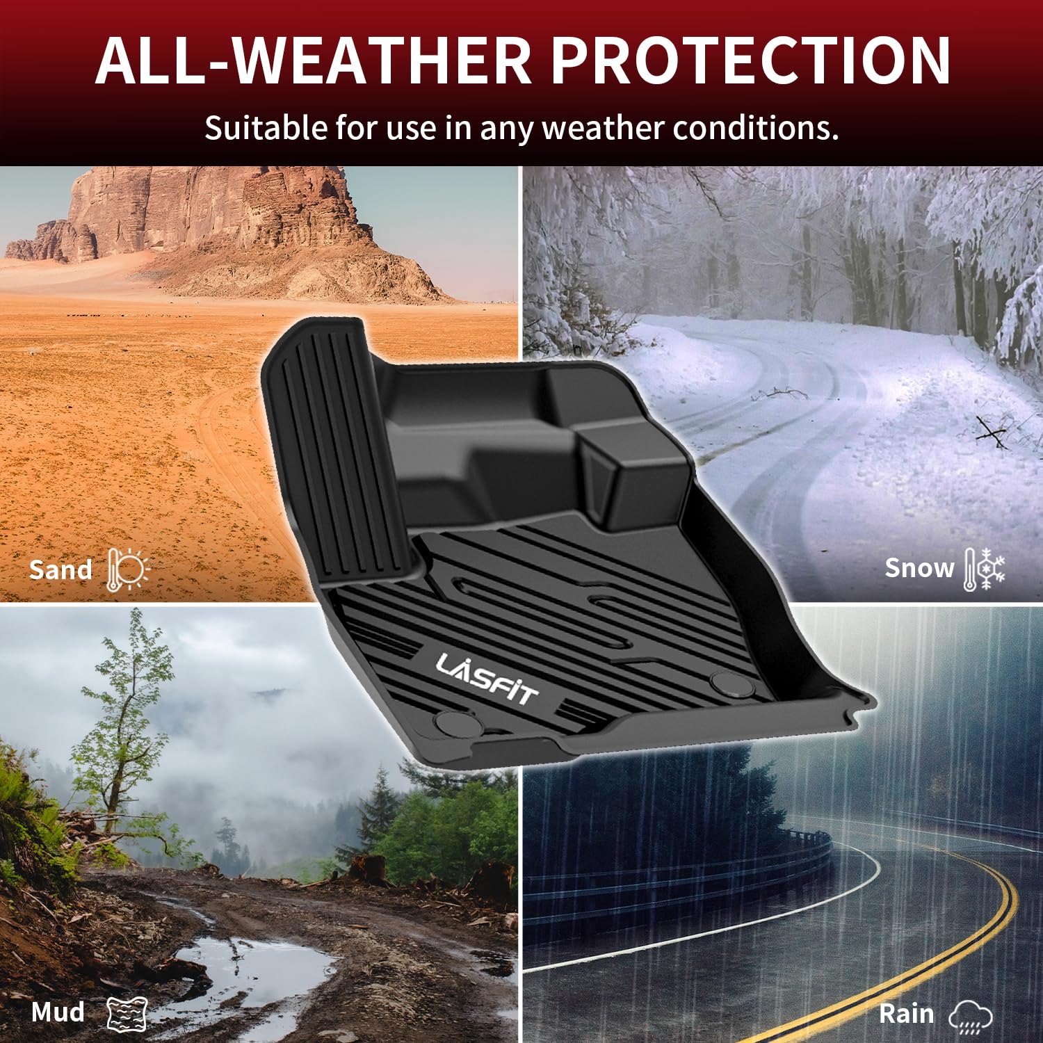 Lasfit Floor Mats Fit For Ford Series All Weather Tpe Car Liners (2015-2024 |Ford Edge| 1St & 2Nd Row)