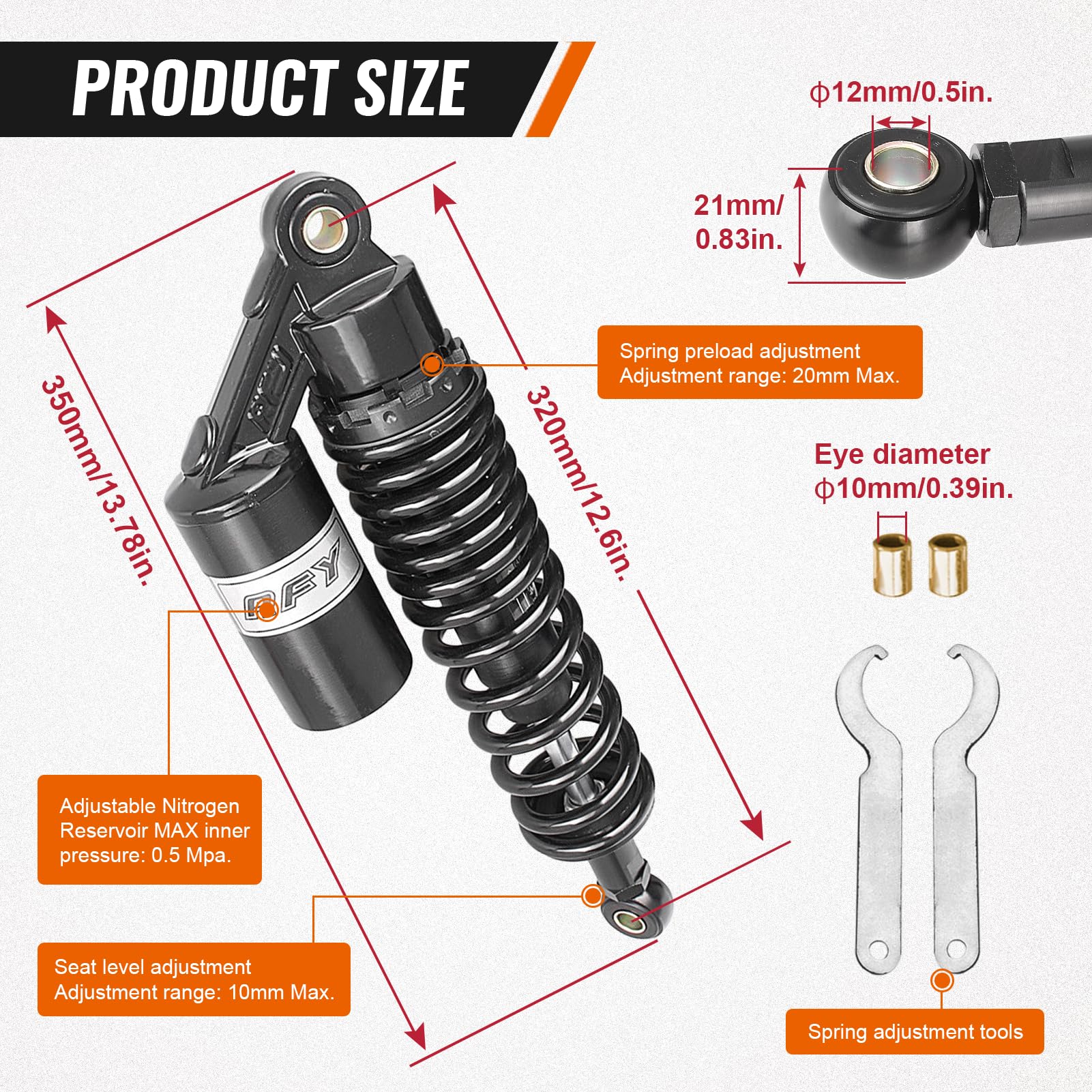 Gzyf 320Mm Universal Motorcycle Rear Air Shock Absorbers For Honda For Suzuki For Yamaha For Kawasaki Atv Sport Bike Go Kart Chi