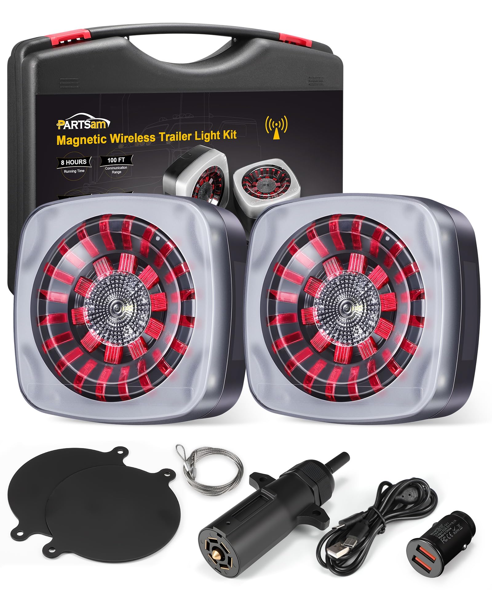 Partsam LED Wireless Trailer Lights Kit, Magnetic Tow Tail Lights Stop Brake Turn Running Reverse Light with License Plate Light