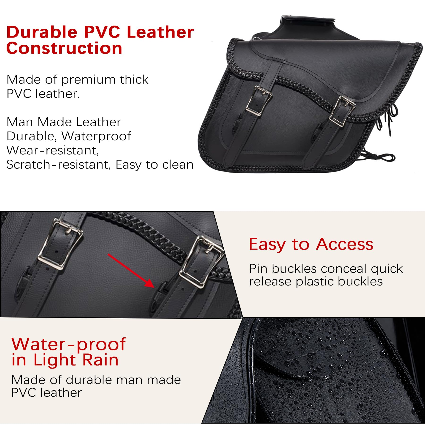 Dream Apparel Faux Leather Motorcycle Saddle Bags Throw Over Saddlebags, PVC Motorcycle Side Bags for Honda Shadow Sportster Sof