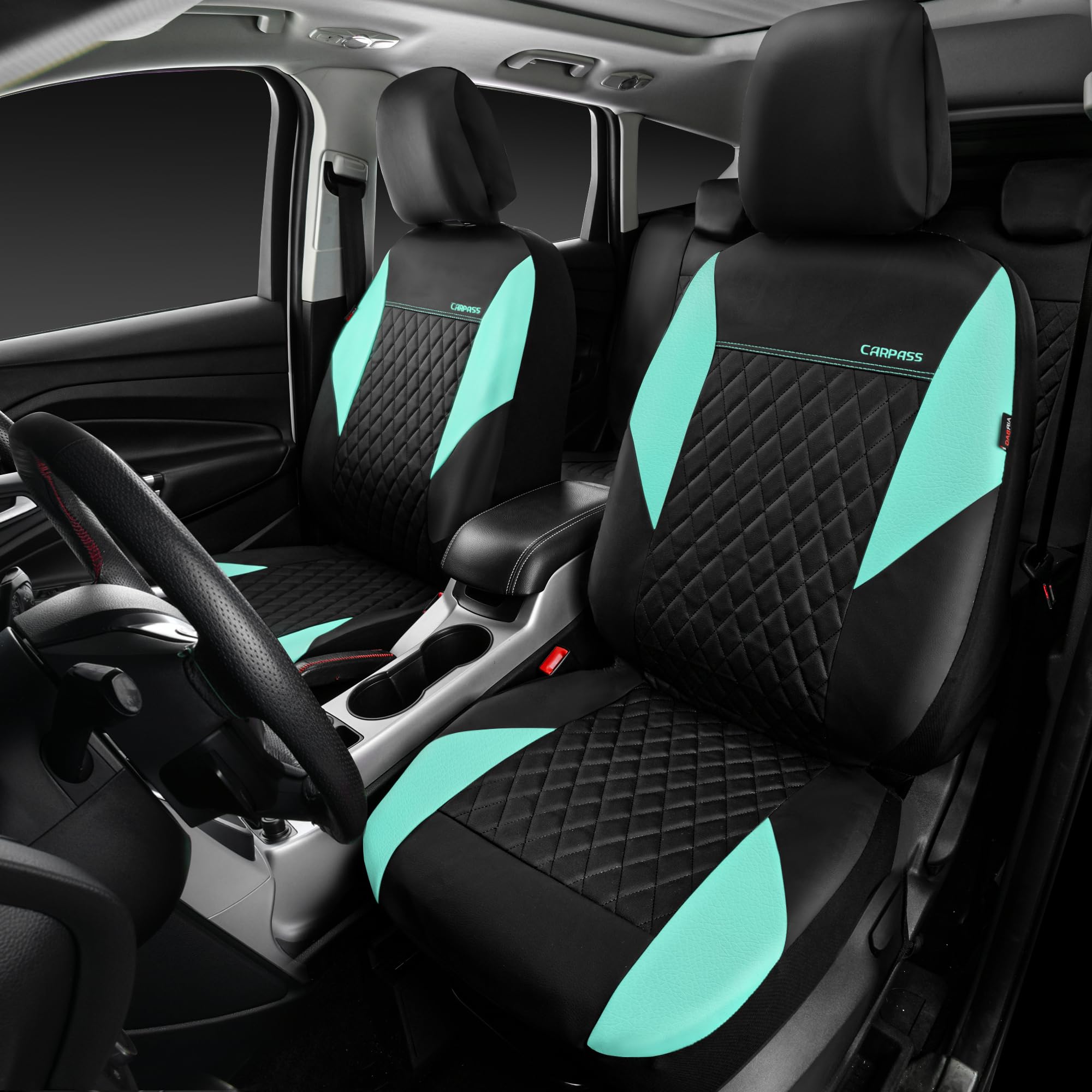 Car Pass Mint Leather Seat Covers Full Set-Universal Quilting Cute Girly Car Seat Cover With 5Mm Composite Sponge Inside,Airbag