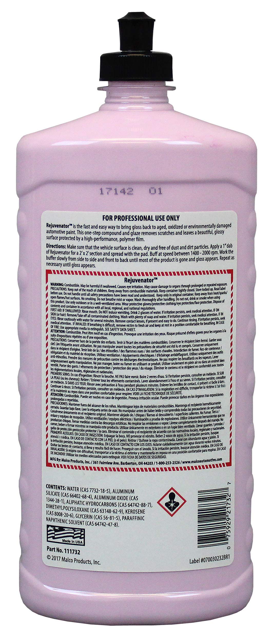 Malco Paint Rejuvenator - One Step Automotive Paint Restoration/Clear Coat Scratch And Swirl Remover/Re-Shine Old, Aged Paint To Look New / 32 Fl Oz (111732)