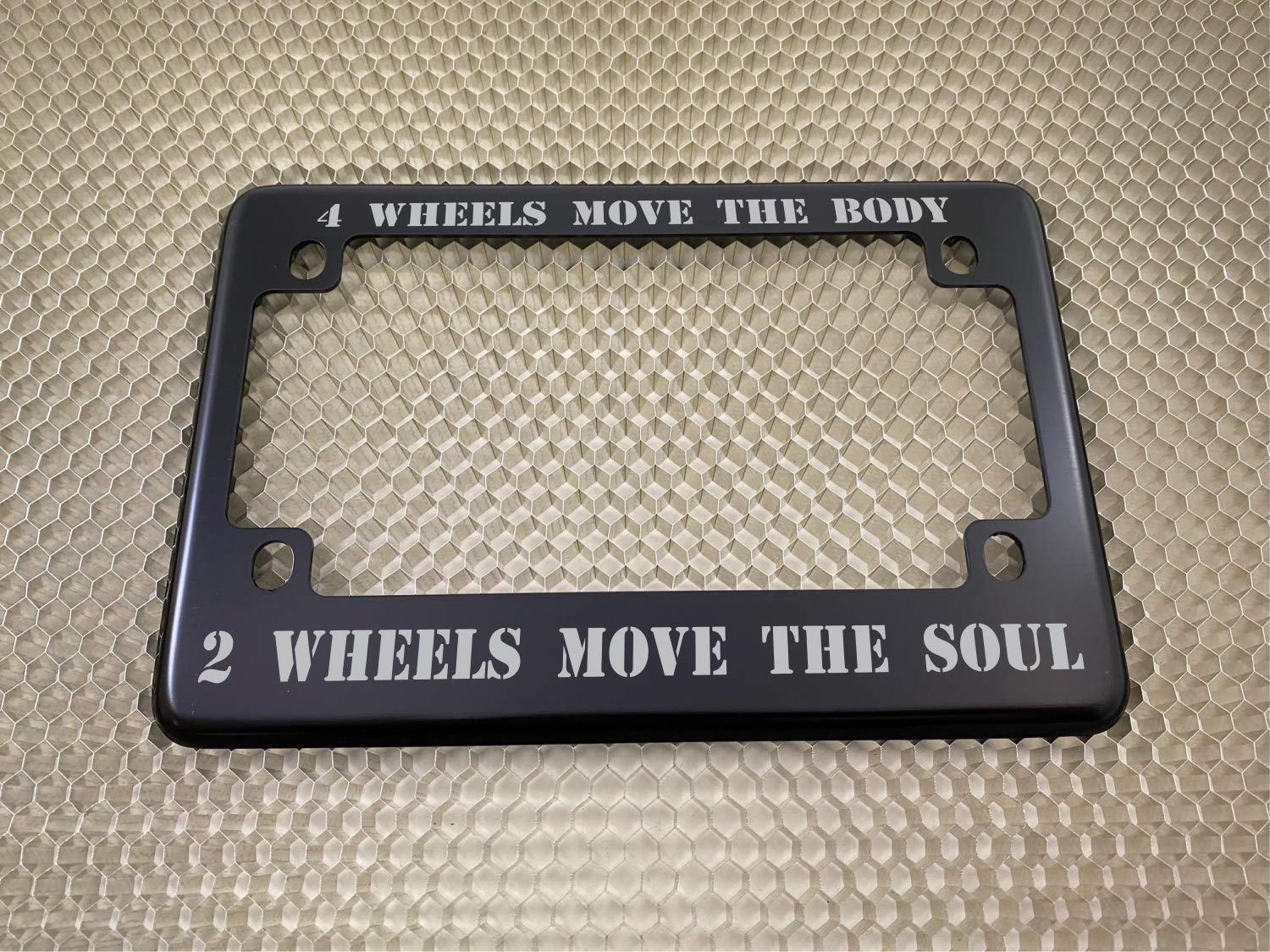 Motorcycle Personalized With Custom Text Design - Anodized Aluminum Laser Etched Standard Size License Plate Frame - Black