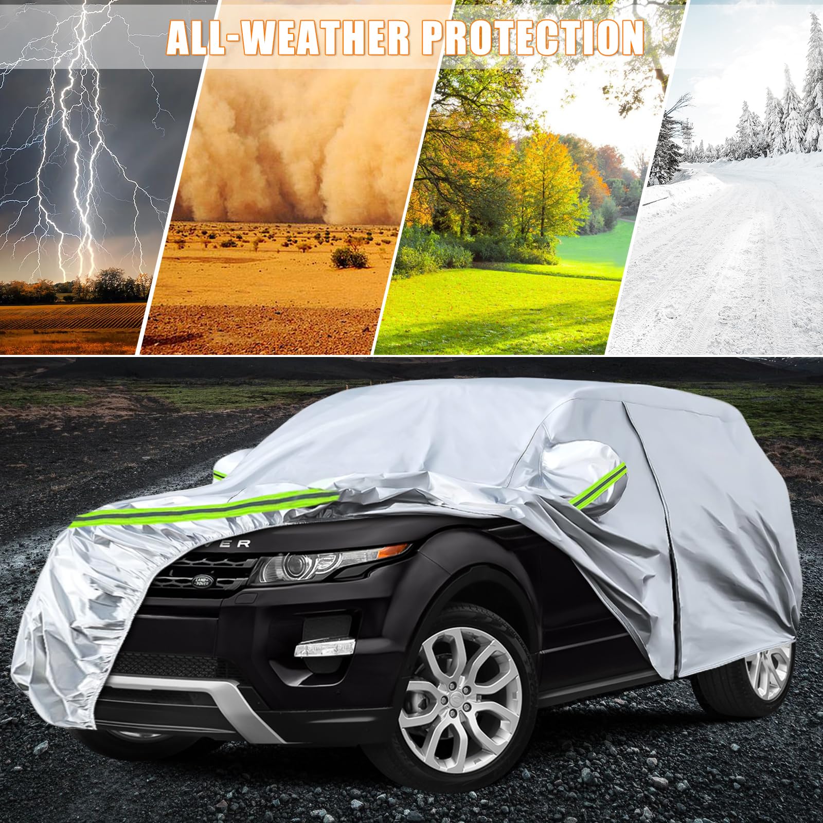 Waterproof Car Covers Replace For 2011-2025 Range Rover Evoque, 6 Layers Silver All Weather Car Cover With Zipper Door & Windpro