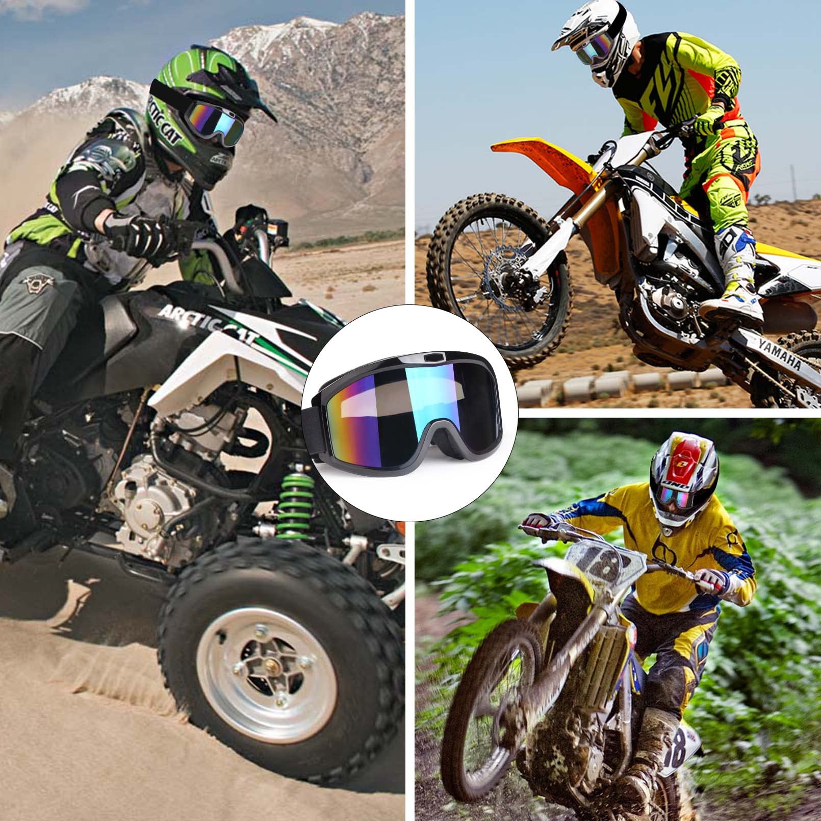 Motorcycle Motocross Goggles - Off Road Riding Goggles with UV Protection for Men, Women, Adults, Youth & Kids (Black Frame + Co