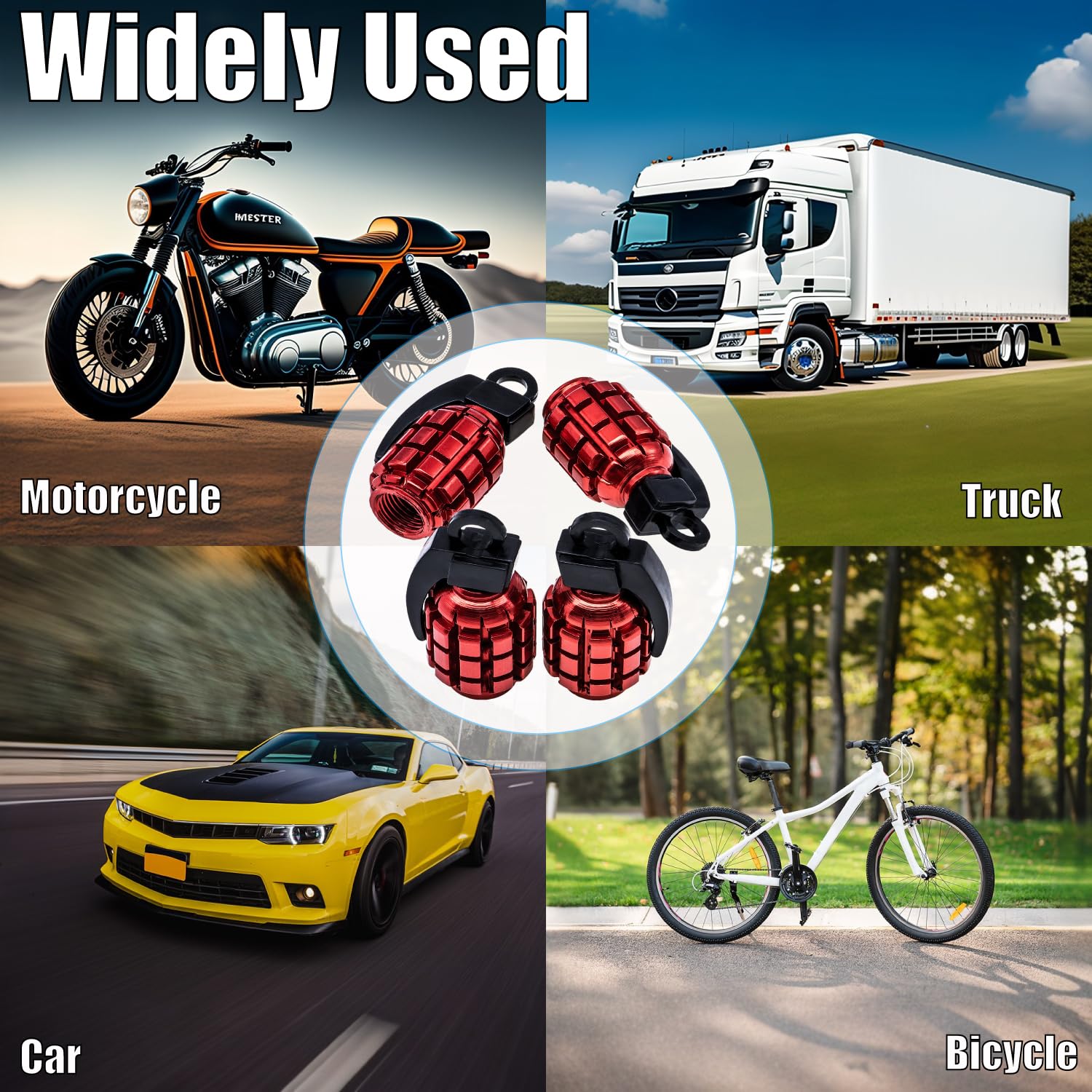 Meajoo 4 Pcs Grenade Style Tire Valve Stem Caps, Stainless Steel Tire Valve Caps Wheel Valve Caps For Cars,Trucks, Suv, Motorcyc