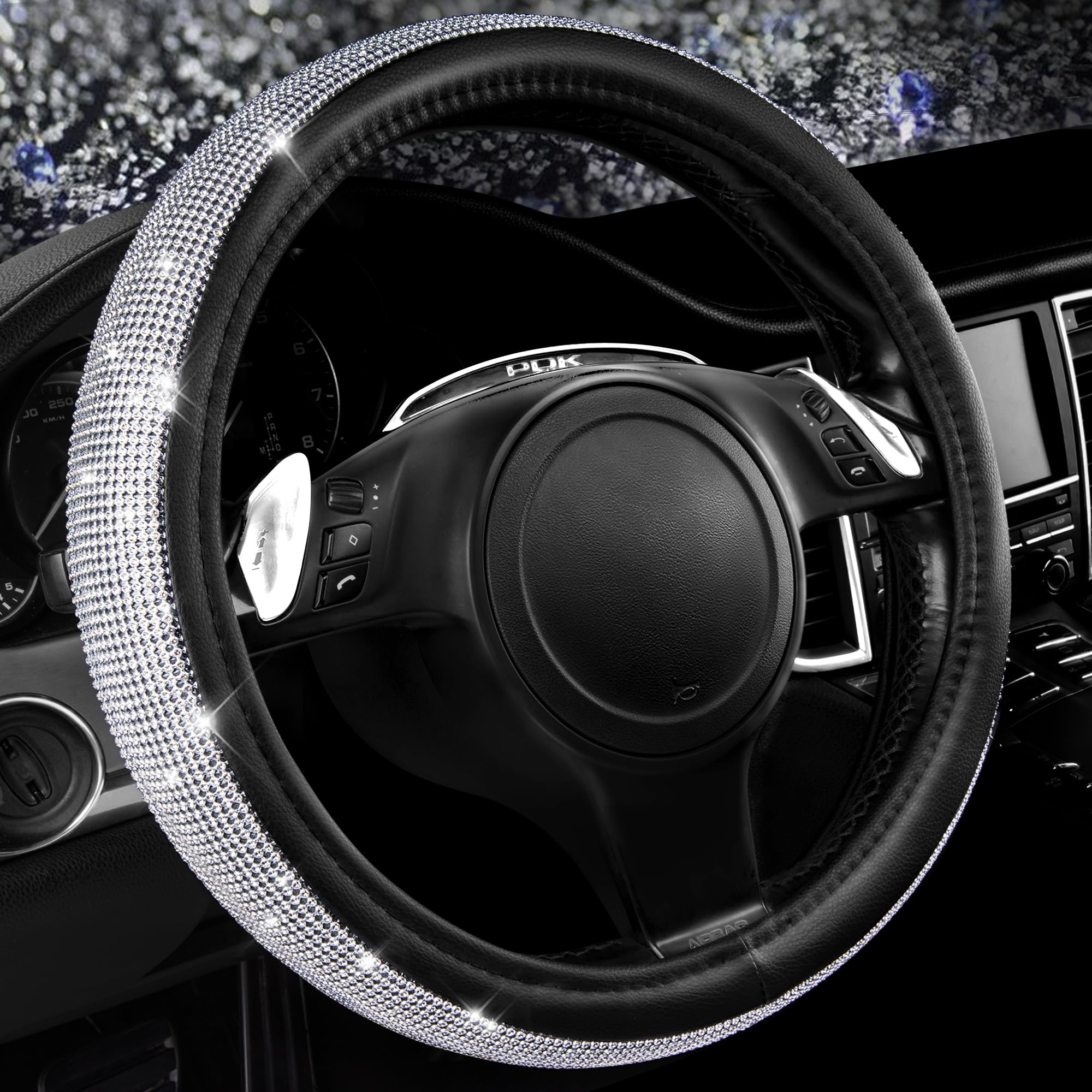 Car Pass 11 Pcs Bling Car Mats Accessories For Women, Sparkly Rhinestone Diamond Steering Wheel Cover, Bling Seat Belt Cushion,