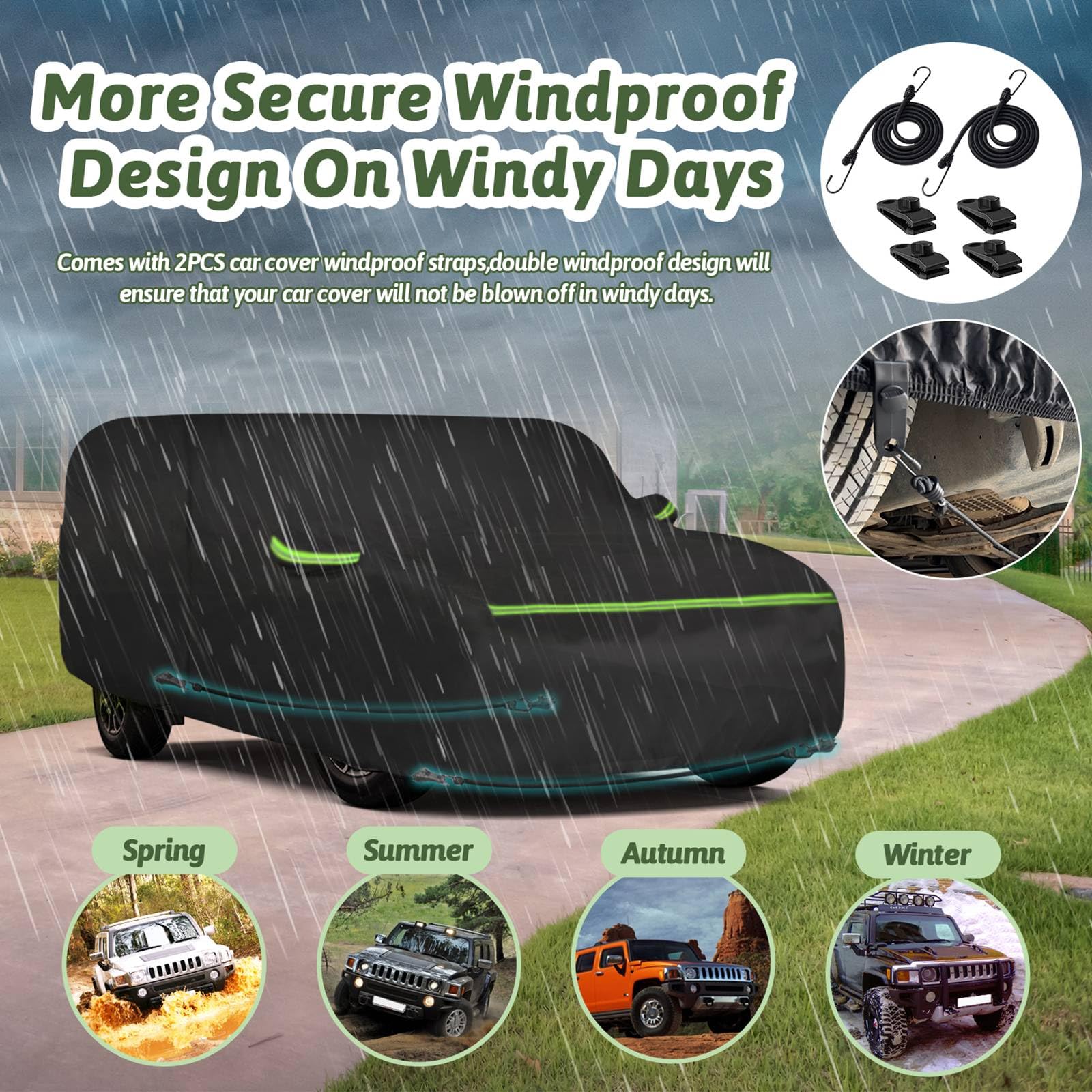 BETERNY Car Cover for Hummer H3 SUV 2006-2010, 210T Waterproof Sun Rain UV Dust Snow Protection Outdoor H3 Full Car Cover with W