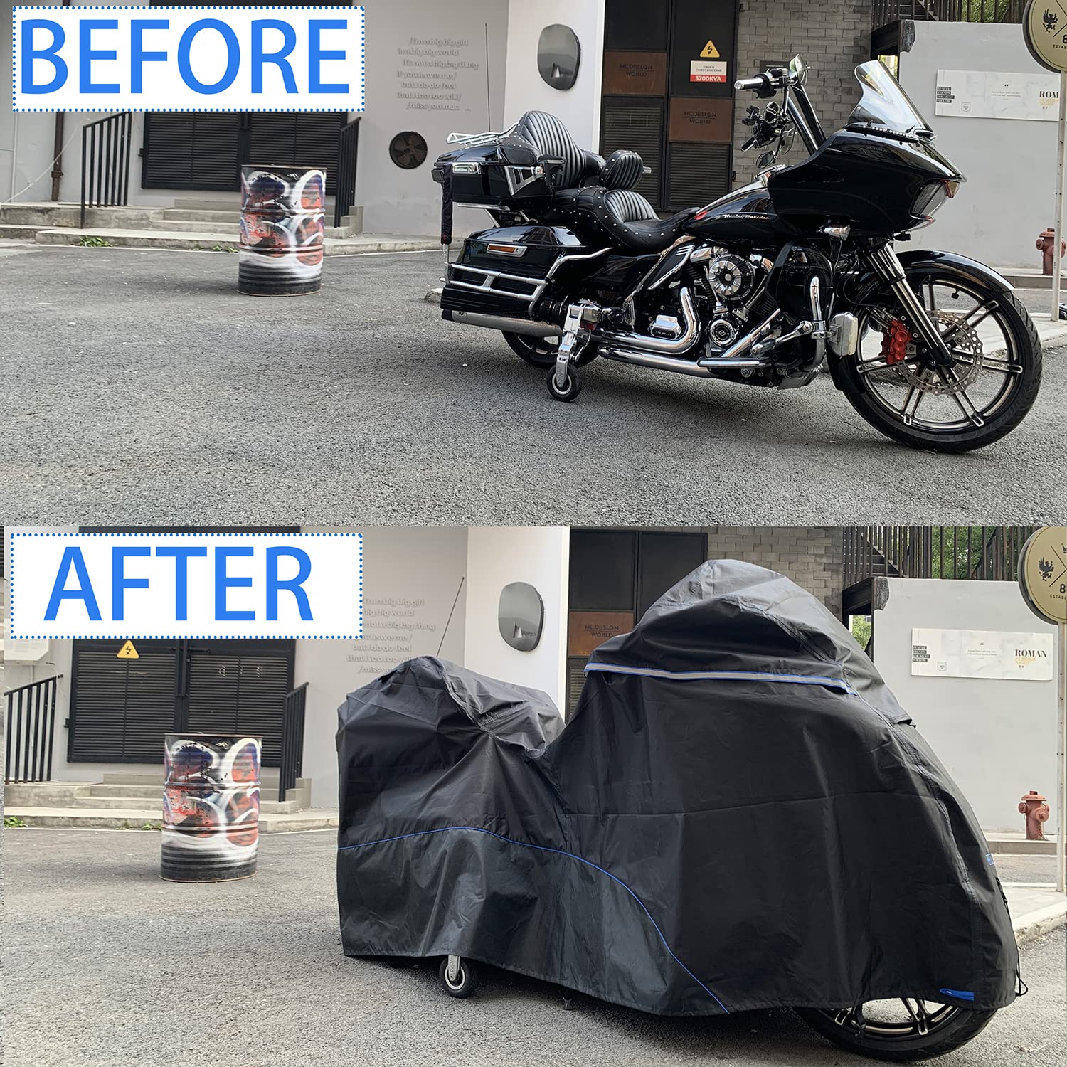 Fenrir 108'' Motorcycle Cover Waterproof Outdoor Storage Exhaust Pipe Anti-Scalding Antenna Hole For Harley Davidson Touring Roa