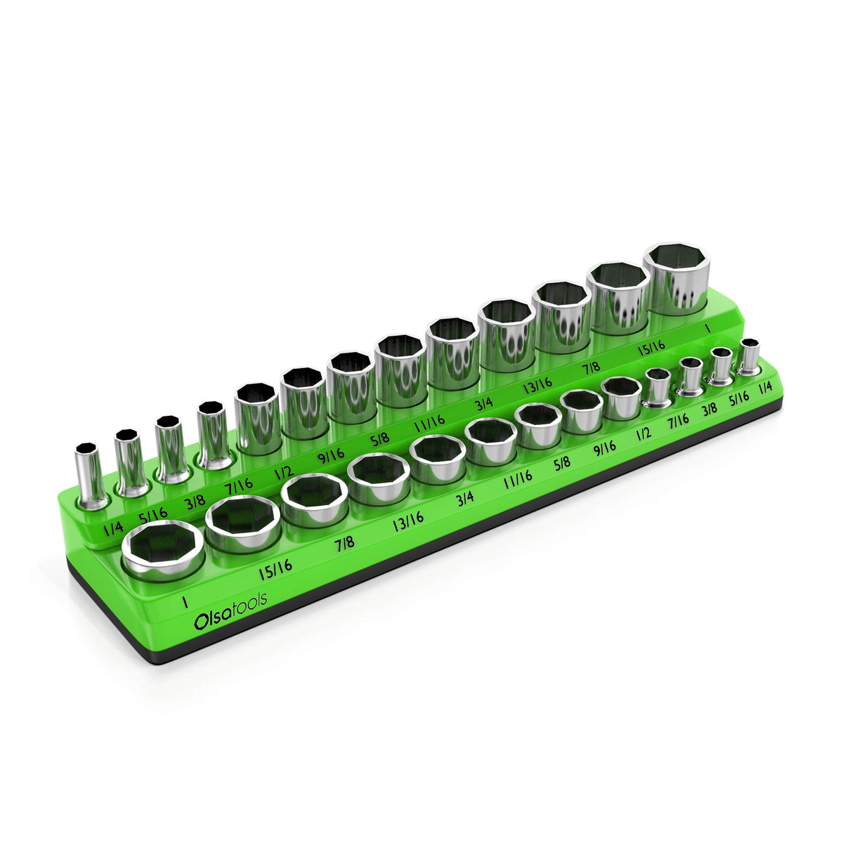 Olsa Tools Magnetic Socket Organizer  3/8-Inch Drive  Sae  Green  Holds 26 Sockets  Professional Quality Tools Organizer