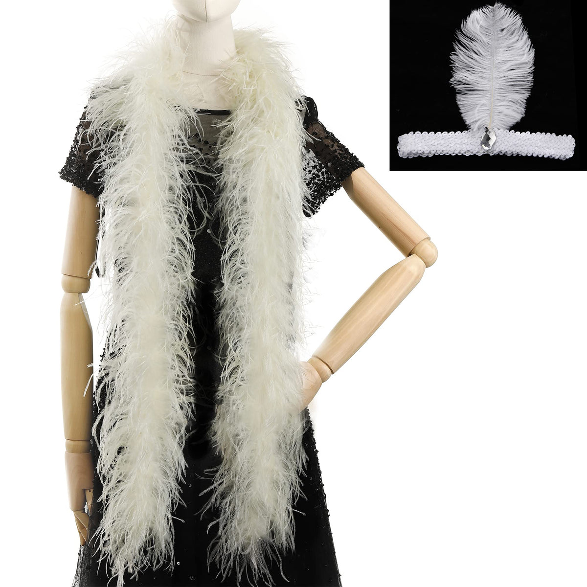 Soarer Ivory Ostrich Feather Boas - 2Yards 3Ply Long Boas For Party, Diy Production, Clothing Decoration (Ivory)
