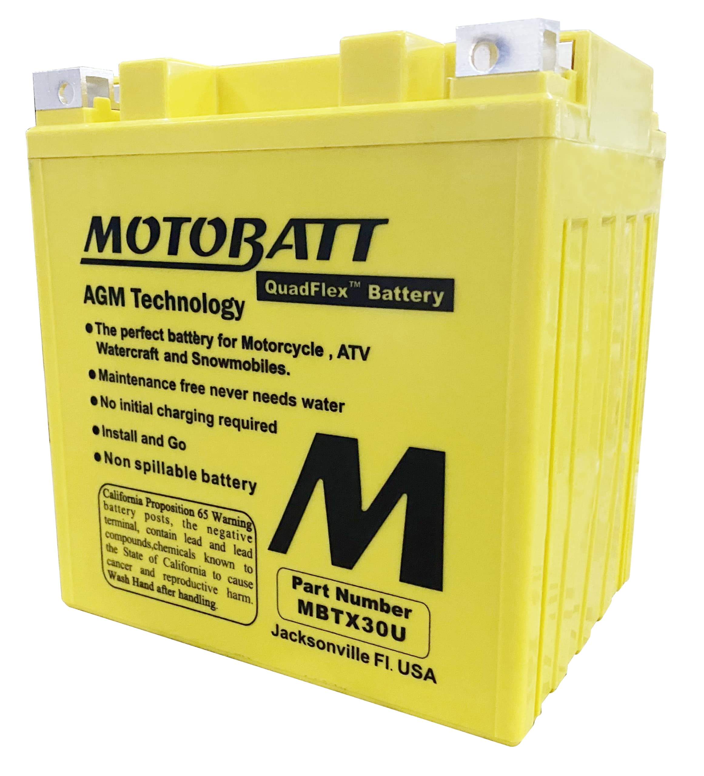 Motobatt Mbtx30U (12V 32 Amp) 380Cca Factory Activated Maintenance Free Quadflex Agm Battery