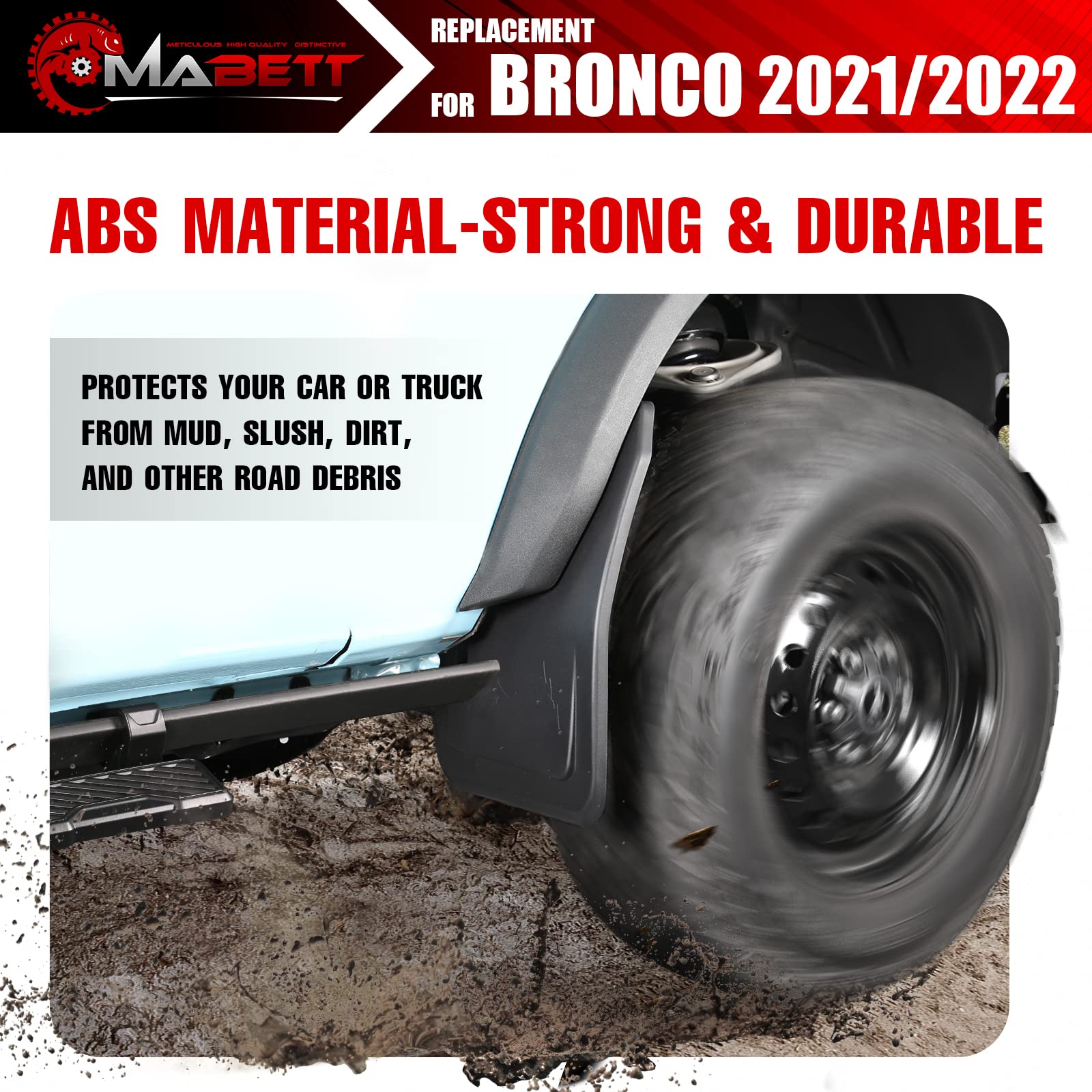 Mabett Mud Flaps For Ford Bronco Accessories 2021 2022 2023 2024 2025 4-Door No Punching Required Front Only 2Pcs