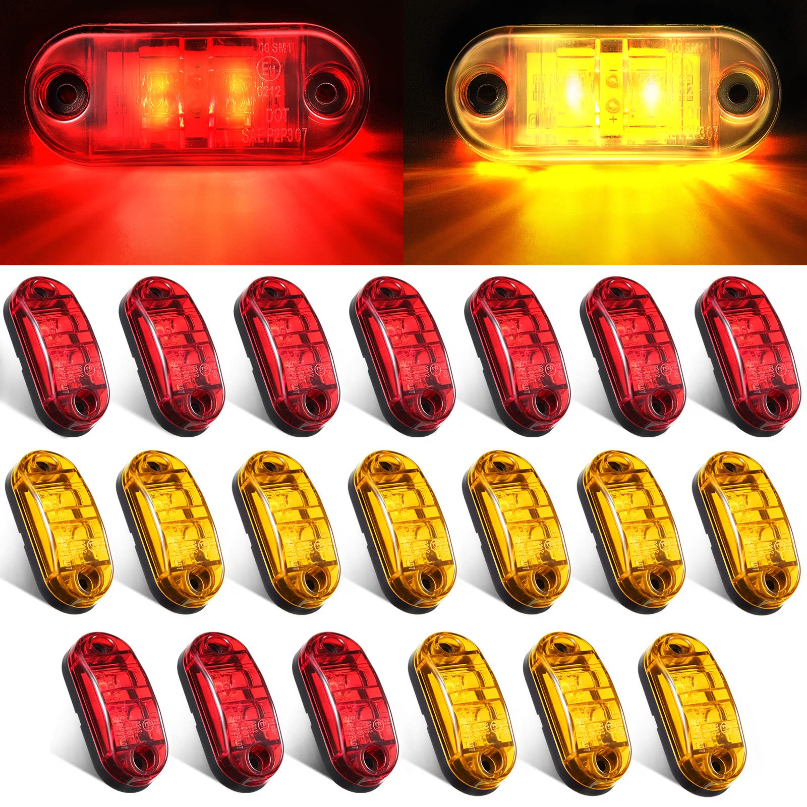 Tallew 20 Pieces 2.5 Inch 2 Diode Trailer Marker Lights Waterproof Led Trailer Side Marker Light Oval Trailer Running Lights For