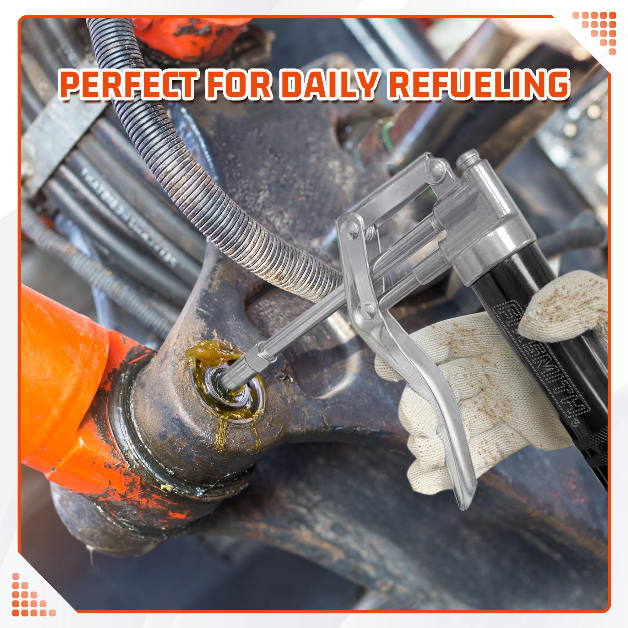 FIXSMITH Mini Grease Gun, Small Pistol Grip Grease Gun, Design for 3oz Cartridges. with 6.6 inch Rigid Extension Pipe, 3-Way Loa