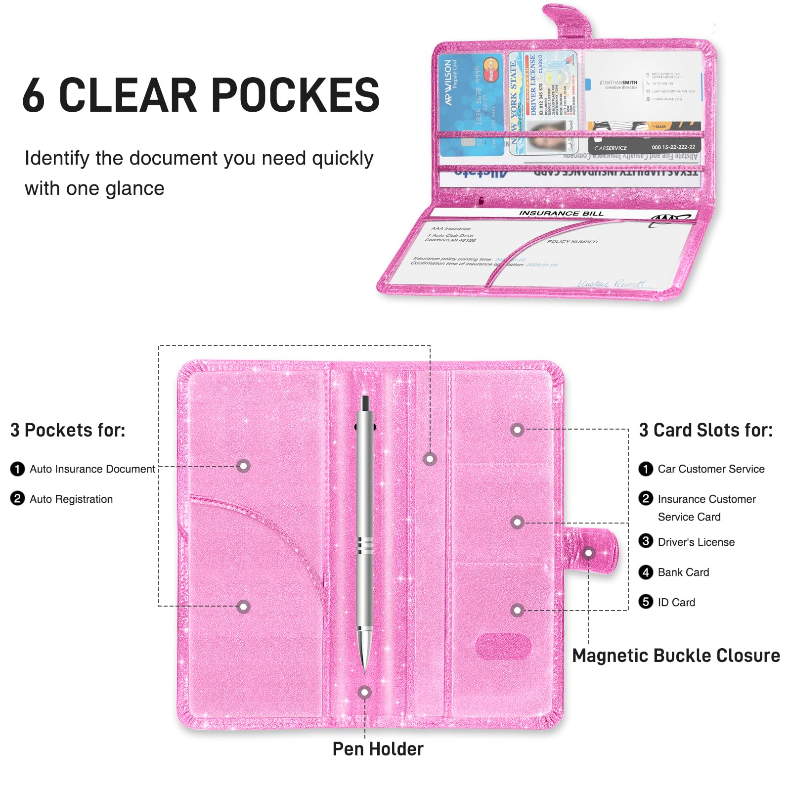 Car Registration And Insurance Card Holder, Car Document Holder For Cards, Driver Vehicle License Document Glove Box Compartment