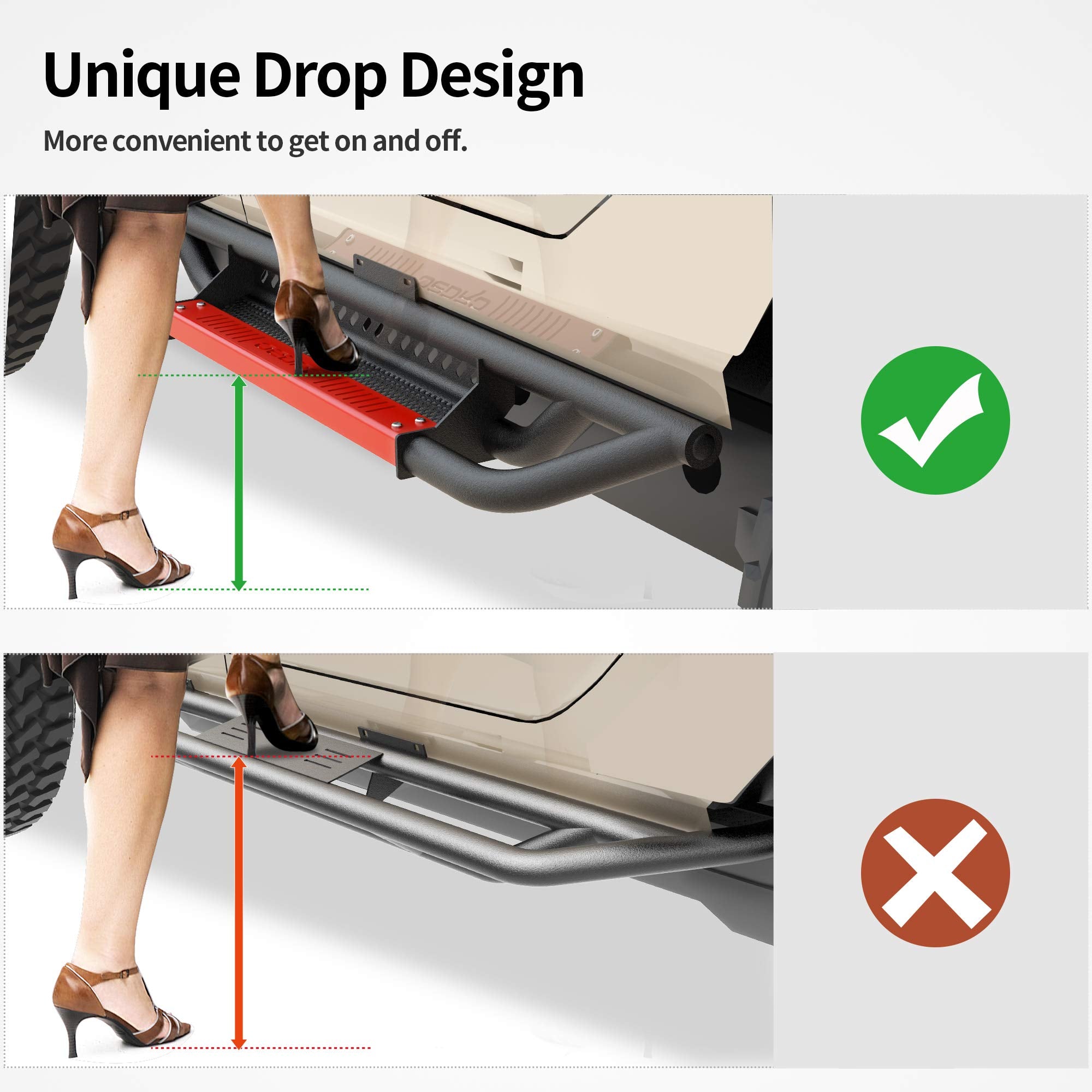 Oedro 6 Inch Running Boards, Drop Side Steps Compatible With 2007-2018 Jeep Wrangler Jk 2 Door, Steel Nerf Bars Red Paintable St