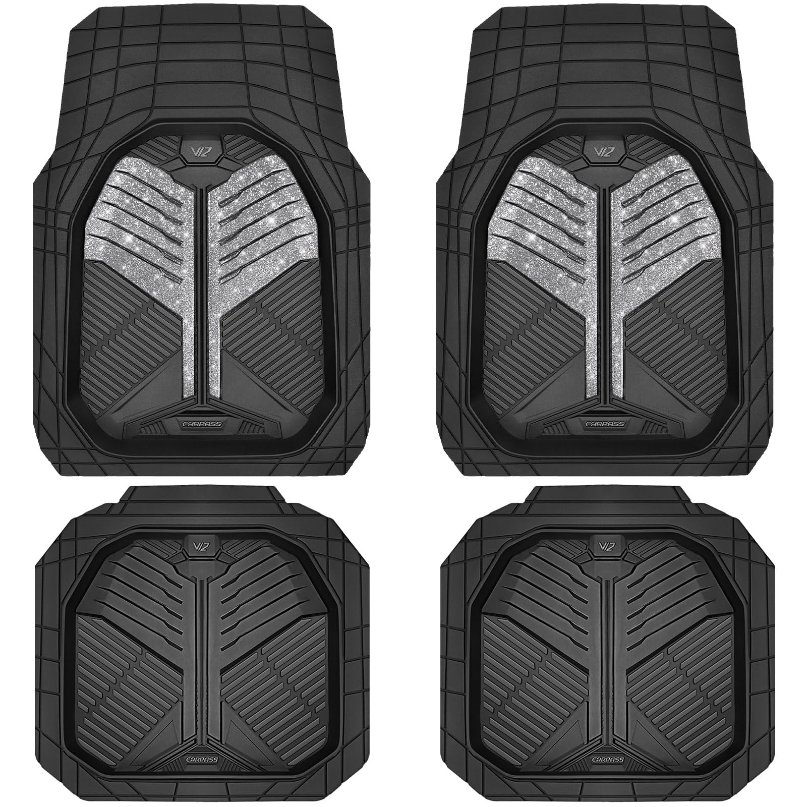 Car Pass Heavy Duty Rubber Car Mats, Deep Dish Car Floor Mats All Weather Car Mats Full Set 4-Piece Trim To Fit For Sedan Suv Tr