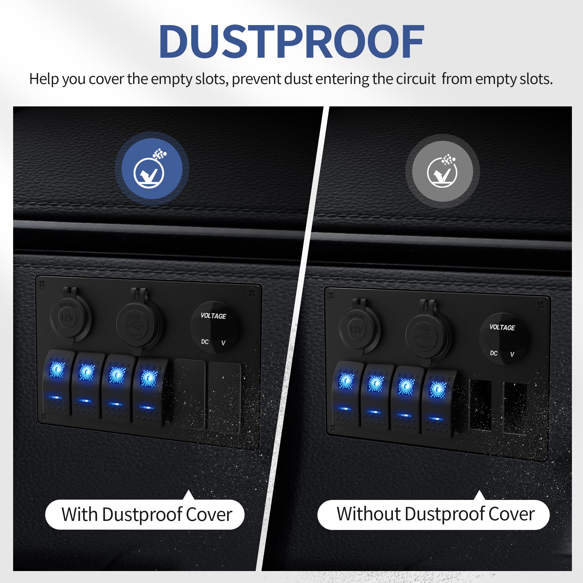 DaierTek Rocker Switch Cover Black Standard Marine Rocker Siwtch Panel Blank Filler for Car Truck Marine Boat -8Pcs