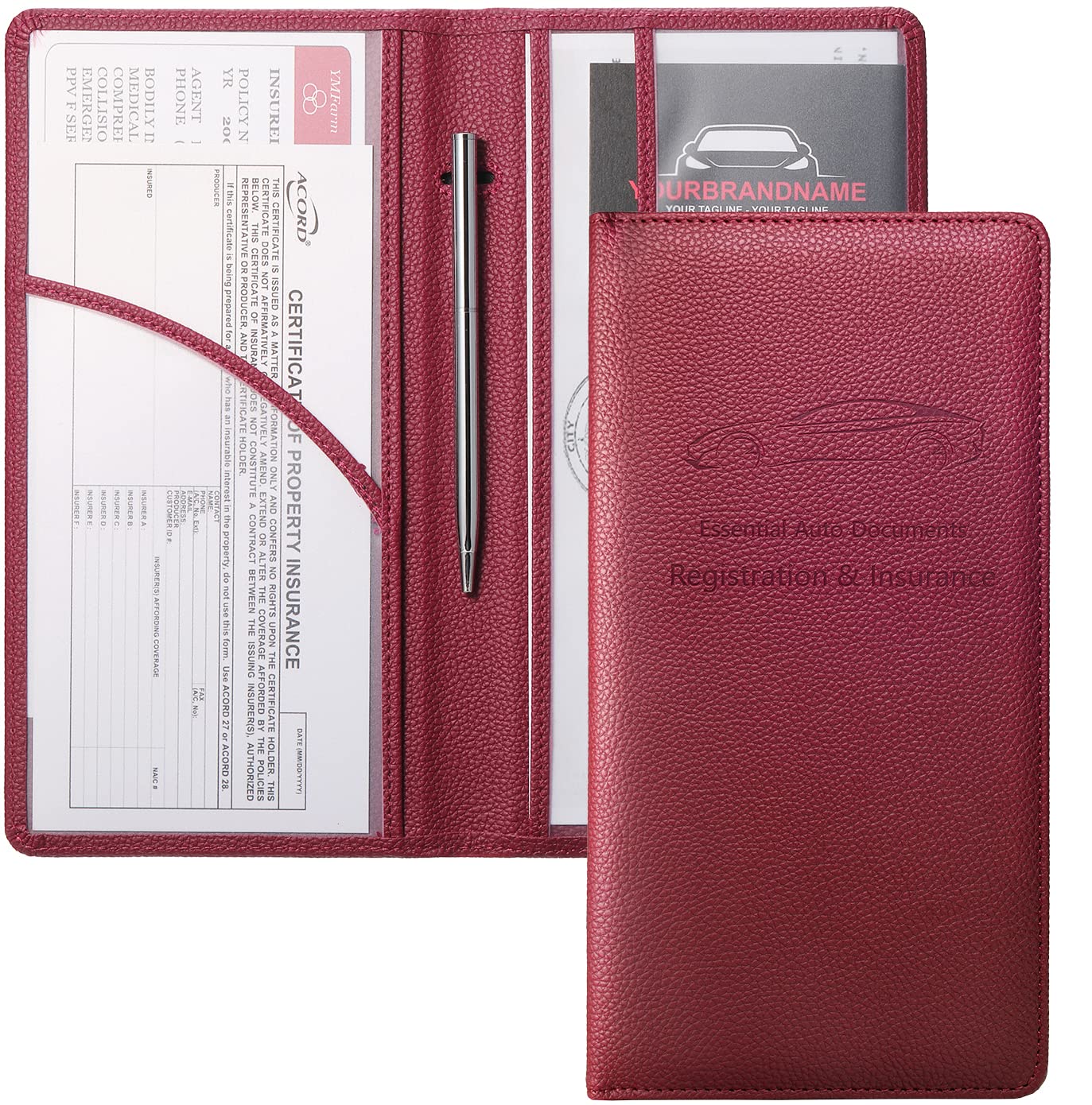 Yarnic Car Registration and Insurance Holder, Pu Leather Car Document Holder Registration and Insurance Card Holder Vehicle Glov