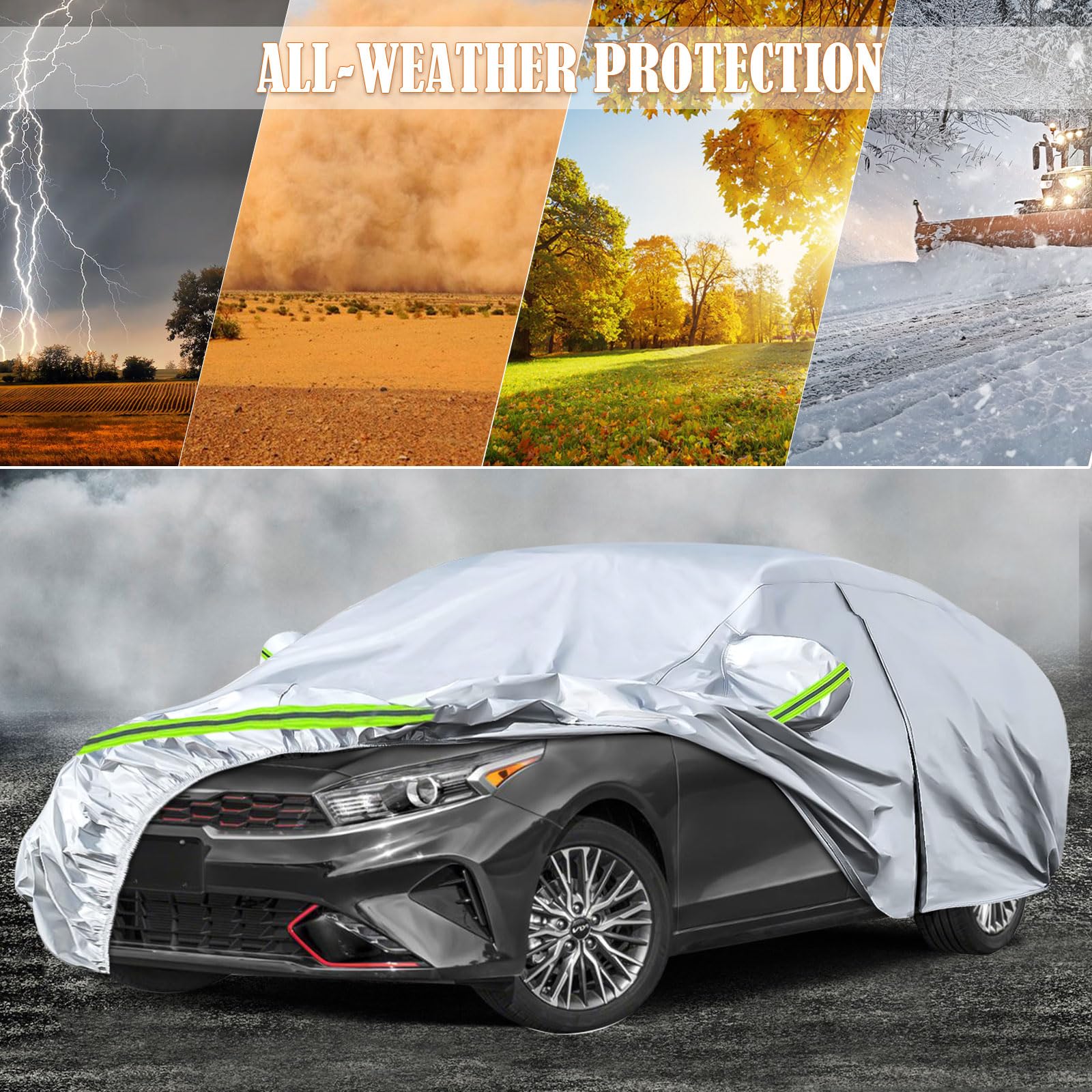Waterproof Car Covers Replace For 2009-2025 Kia Forte/K3, 6 Layers Silver All Weather Custom-Fit Car Cover With Zipper Door & Wi