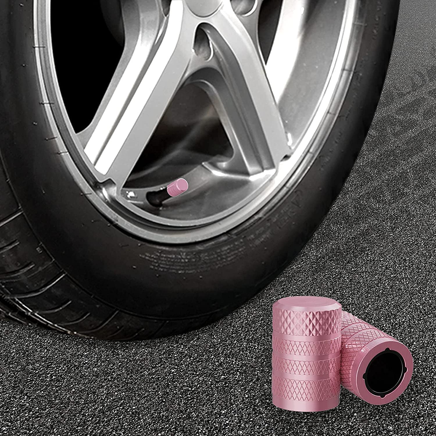 Ckauto Tire Valve Stem Caps, Pink, 10 Pcs/Pack, Anodized Aluminum Tire Cap Set, Corrosion Resistant, Universal Stem Covers For C