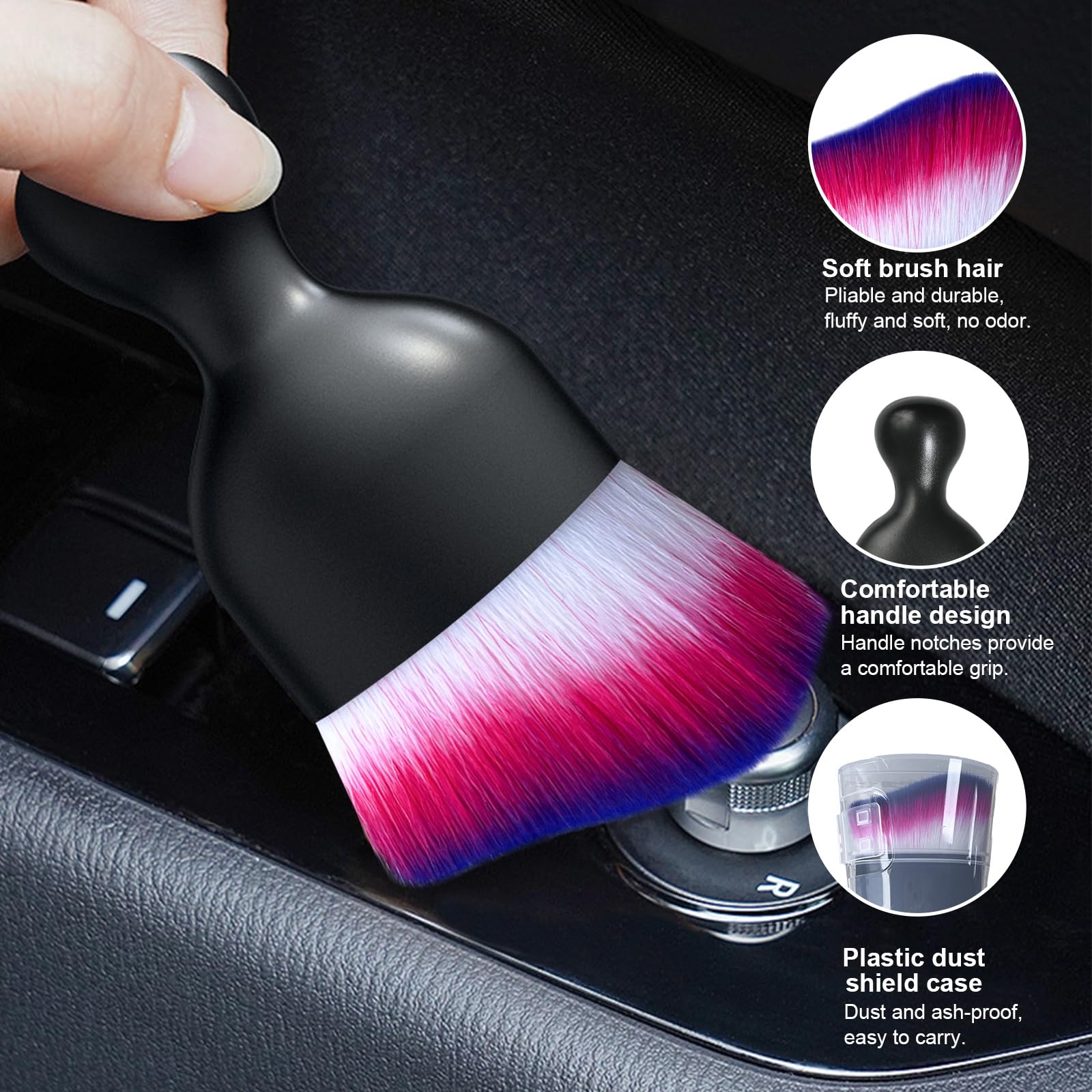 Ziciner 2 Pcs Car Detailing Brush, Curved Soft Bristles Auto Removal Dust Collector, Universal Vehicle Dashboard, Air Conditione