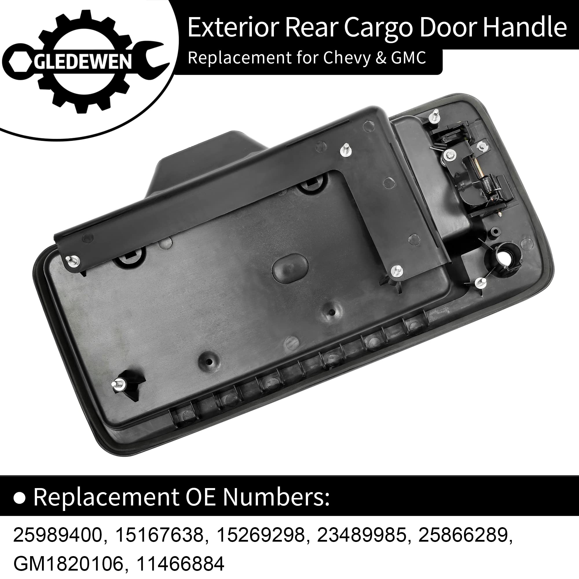 Exterior Door Handle, Compatible With 1996-2015 Chevy Express Gmc Savana 1500 2500 3500 Van, Rear Right Cargo Door Handle With License Plate Bracket Holder Housing | 15269298 25866289 Tailgate Handle