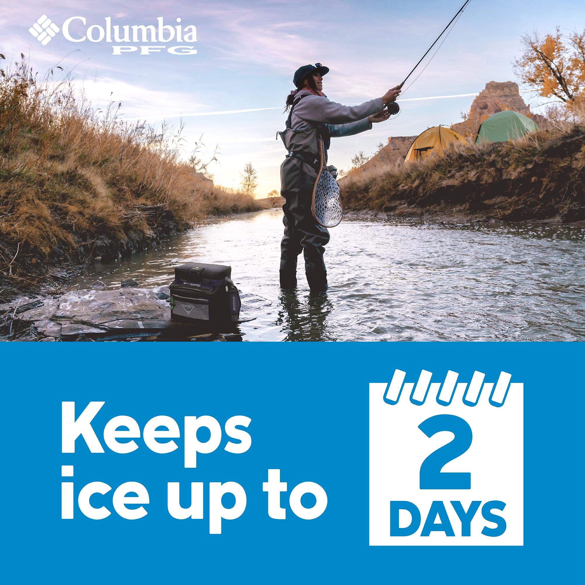 Columbia PFG Thermal Pack Cooler - 22 Can Zipperless Hardbody, 500D Polyester, Navy Blue, Model 1162202375